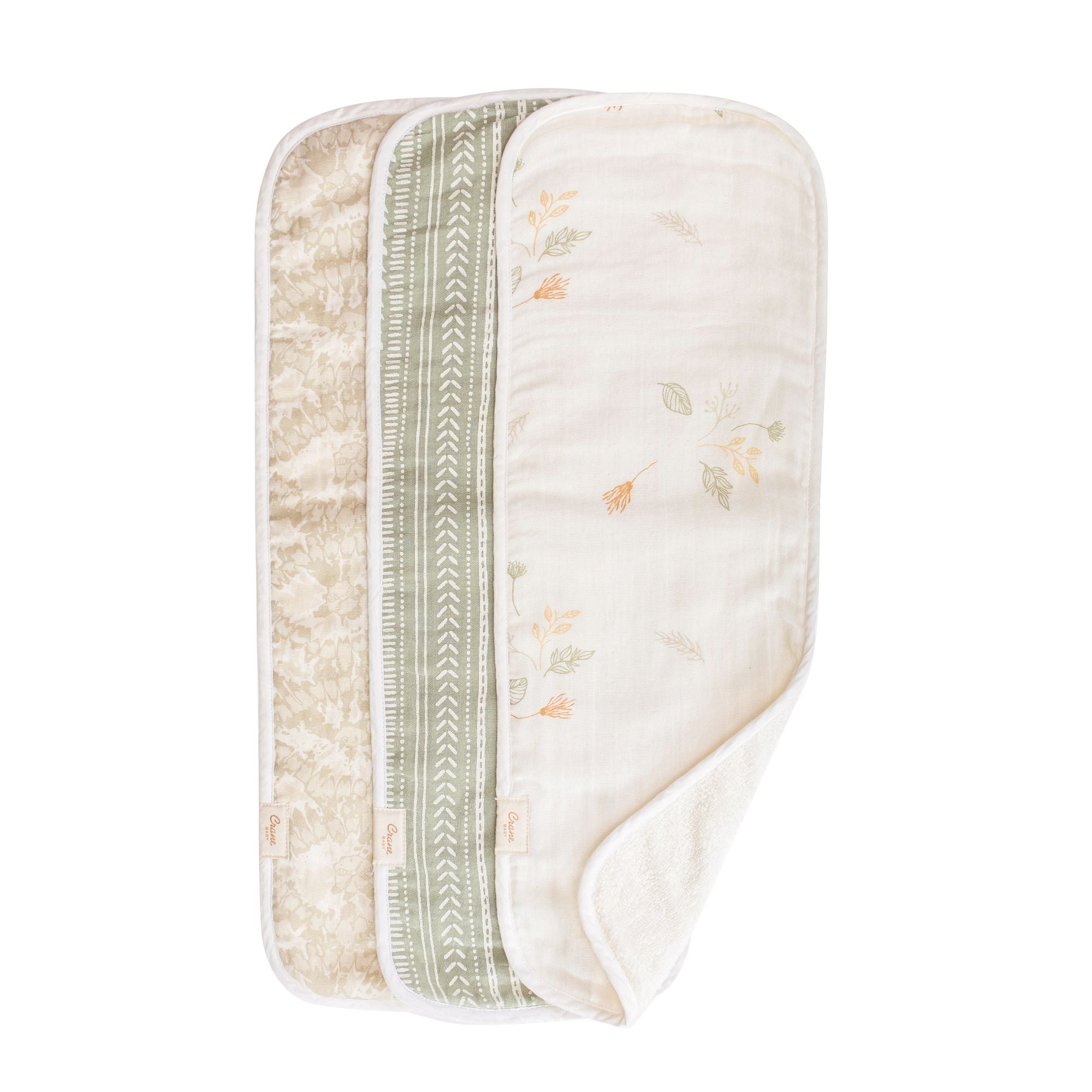 Crane Baby Burp Cloth Set Dainty Leaf Willow Collection - Cream