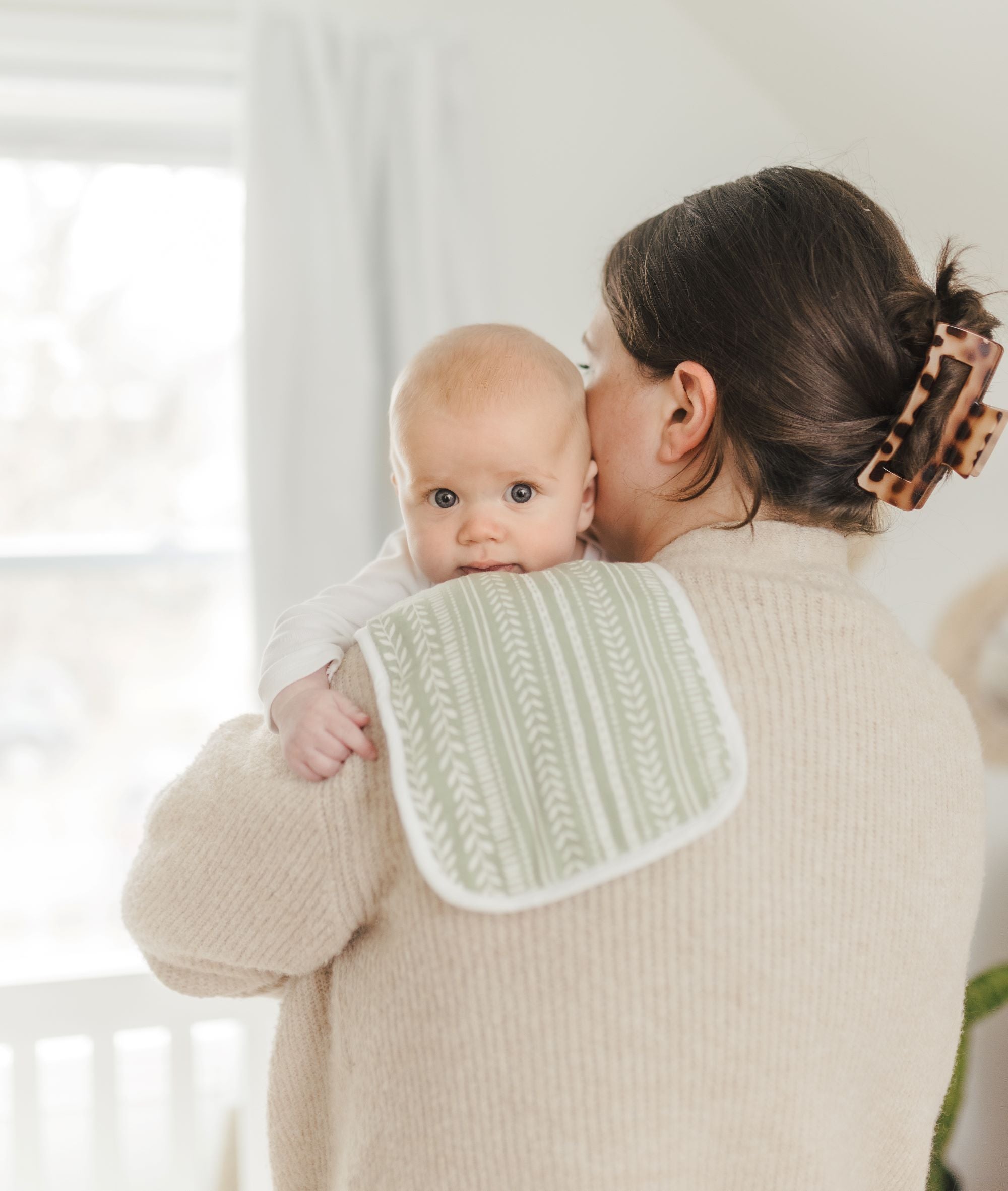 Crane Baby Burp Cloth Set Dainty Leaf Willow Collection - Cream