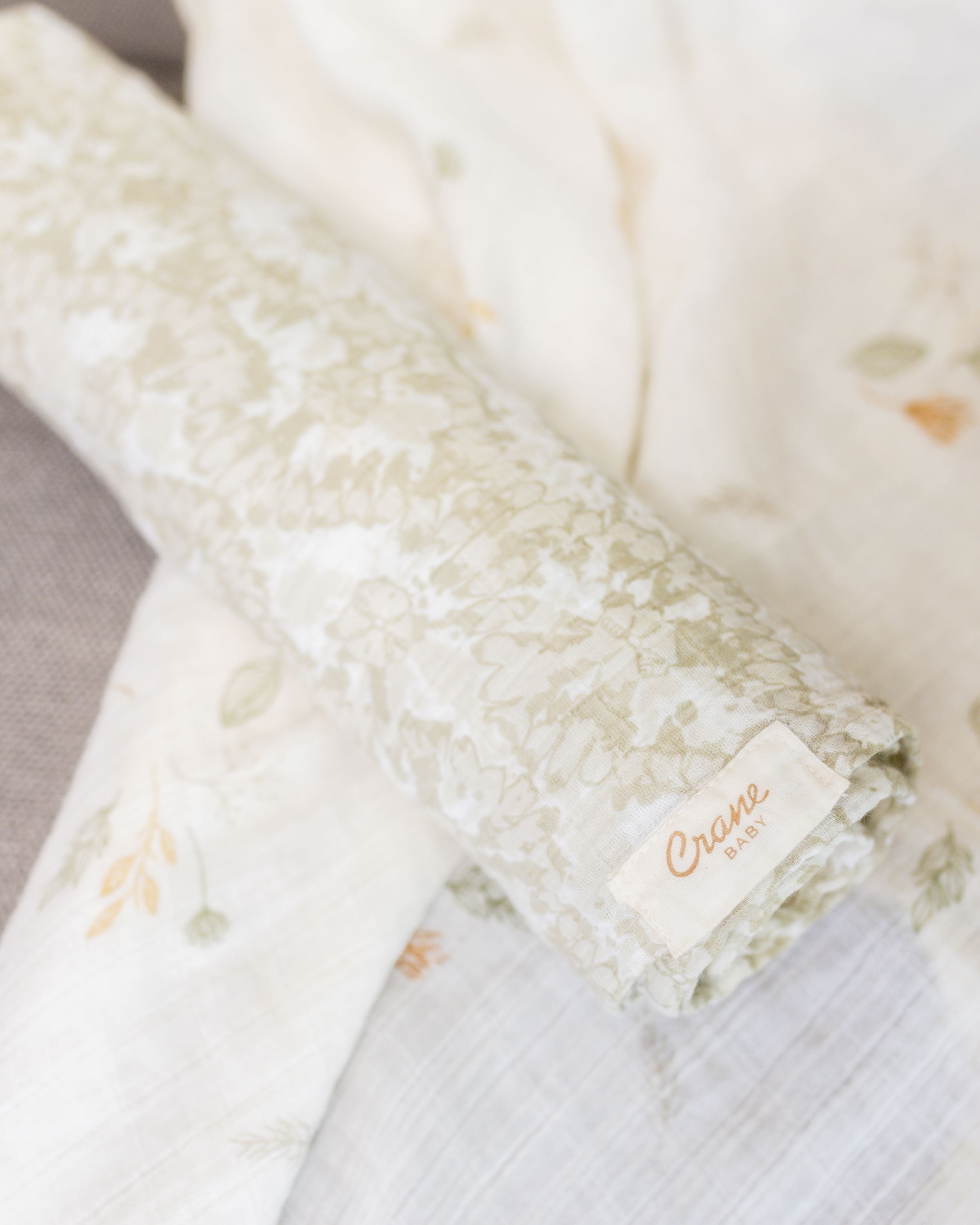 Crane Baby Muslin Swaddle Set Of 2 Dainty Leaf  Willow Collection - Cream