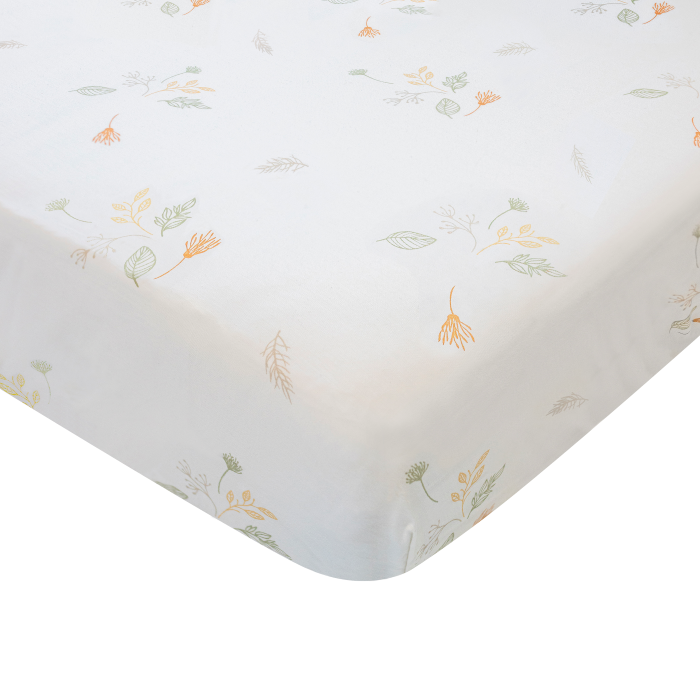 Crane Baby Crib Sheet Dainty Leaf Willow Collection - Cream