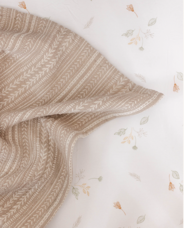 Crane Baby Crib Sheet Dainty Leaf Willow Collection - Cream