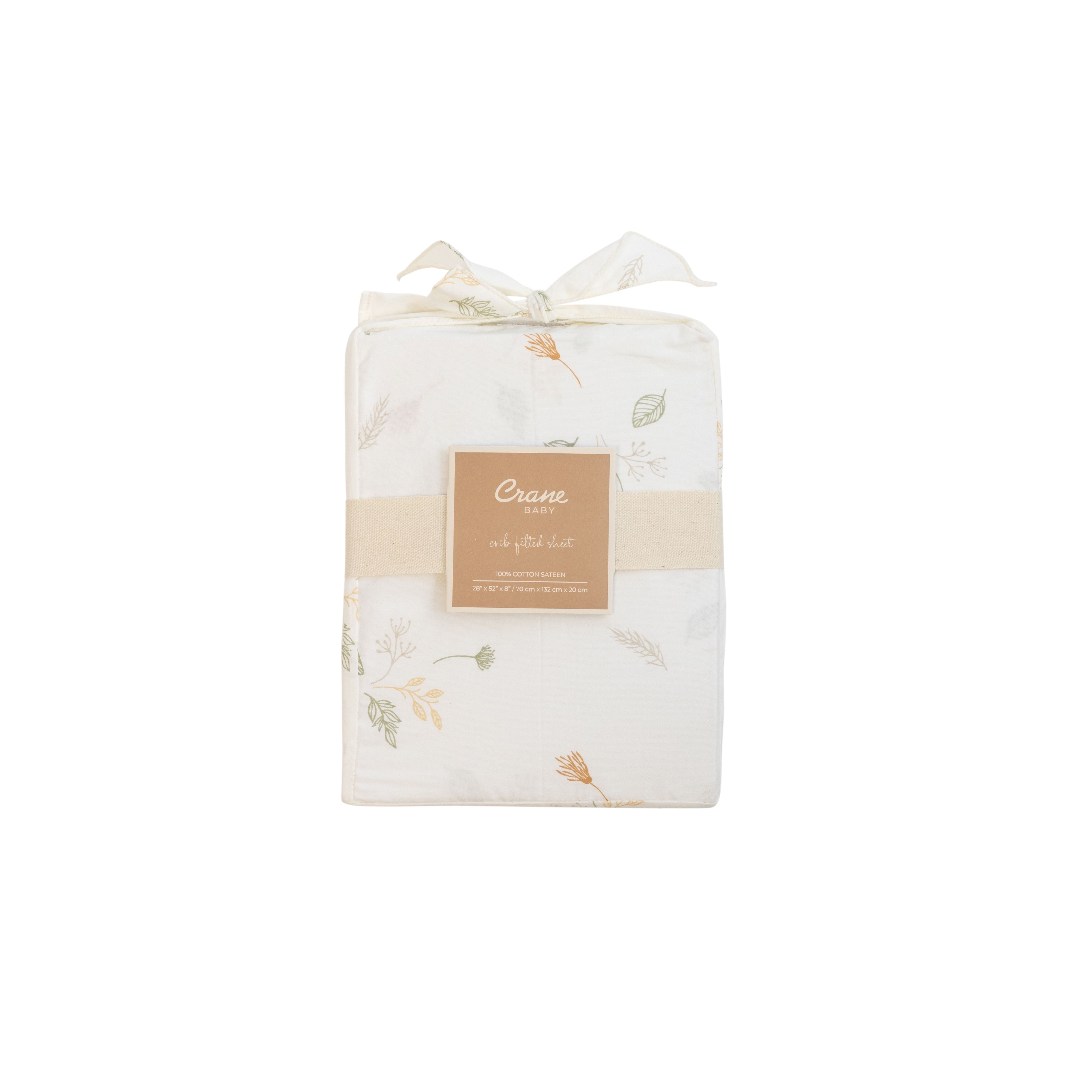 Crane Baby Crib Sheet Dainty Leaf Willow Collection - Cream
