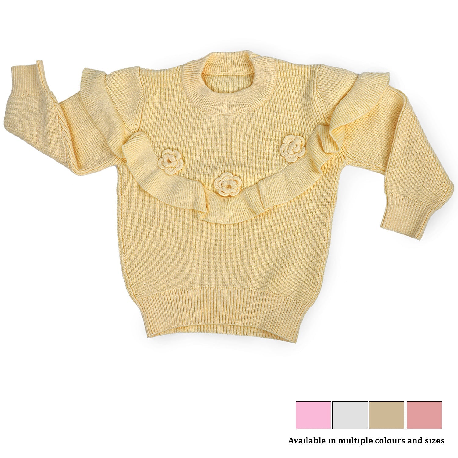 Flowers And Frills Premium Full Sleeves Knitted Sweater - Yellow - Baby Moo