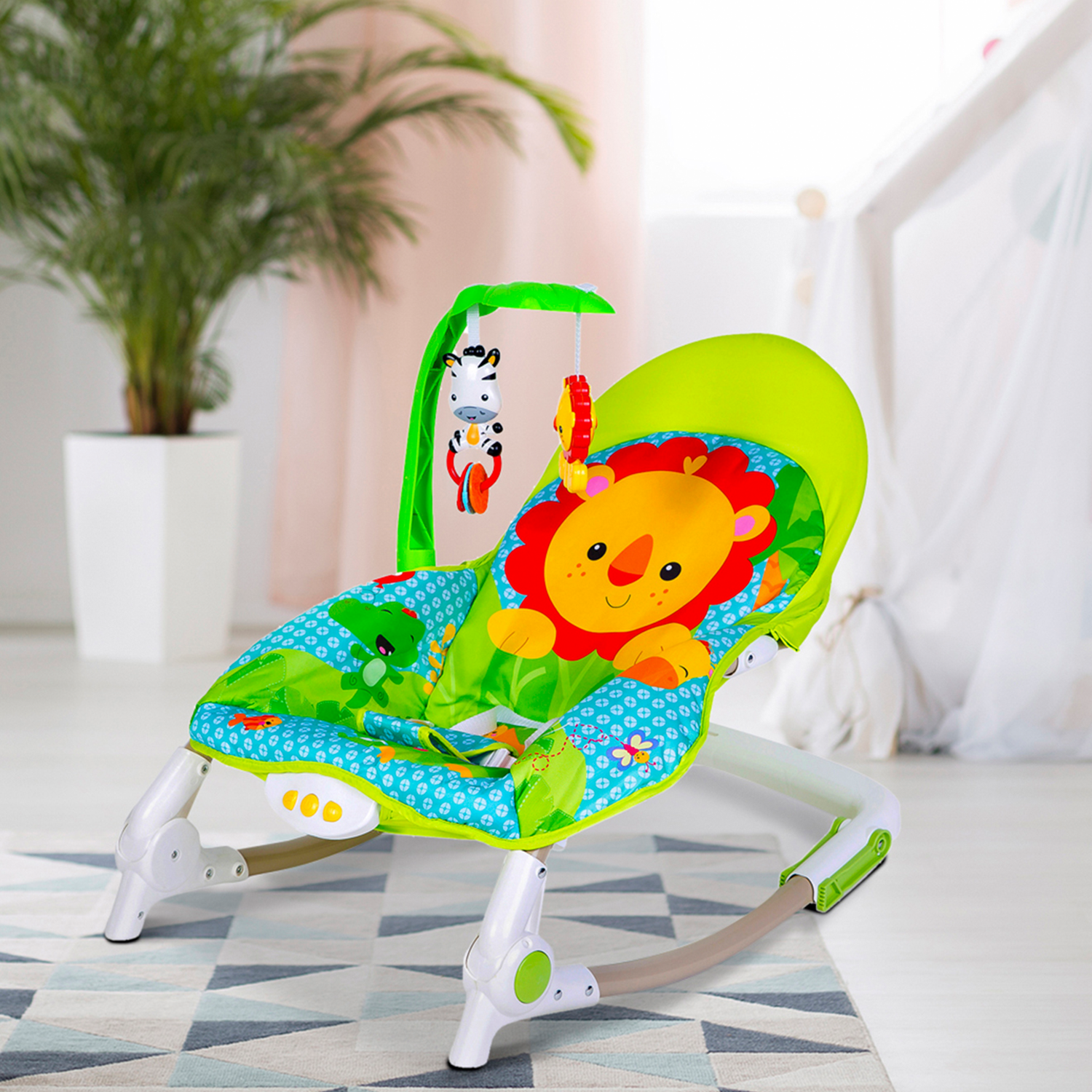 Baby Moo Newborn To Toddler Portable Rocker With Hanging Toys Lion Green