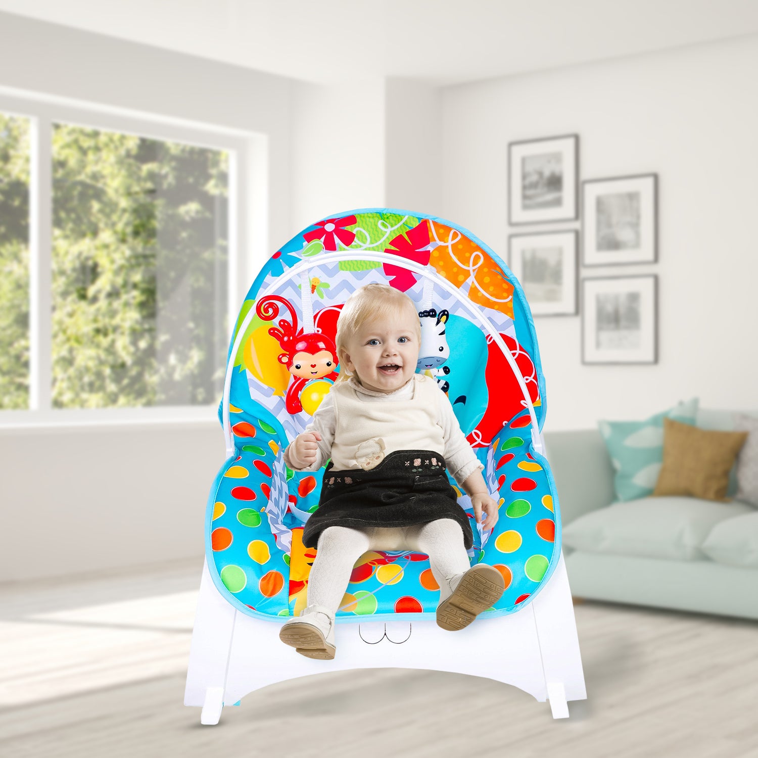 Baby Moo Infant To Toddler Polka Dots Happy Baby Bouncer With Hanging Toys Blue