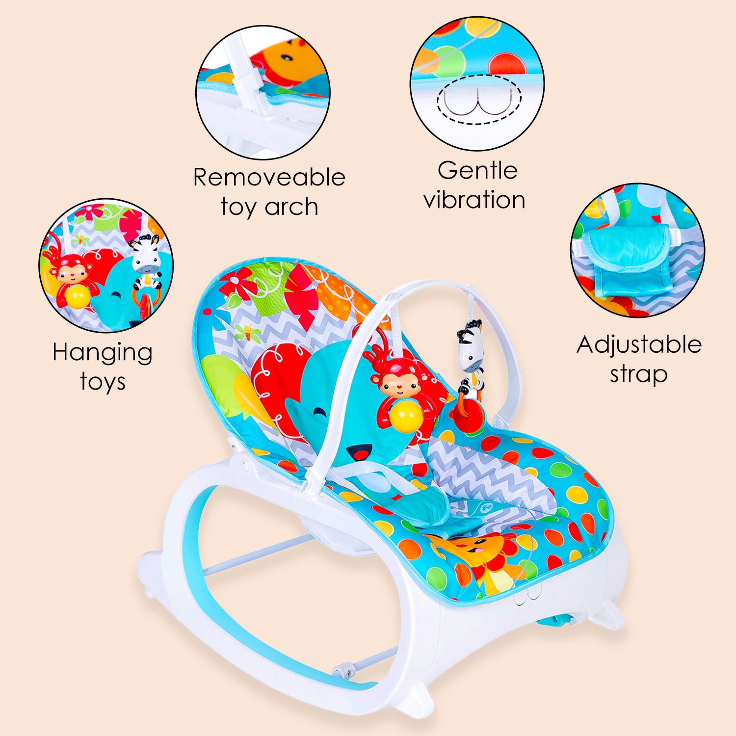 Baby Moo Infant To Toddler Polka Dots Happy Baby Bouncer With Hanging Toys Blue