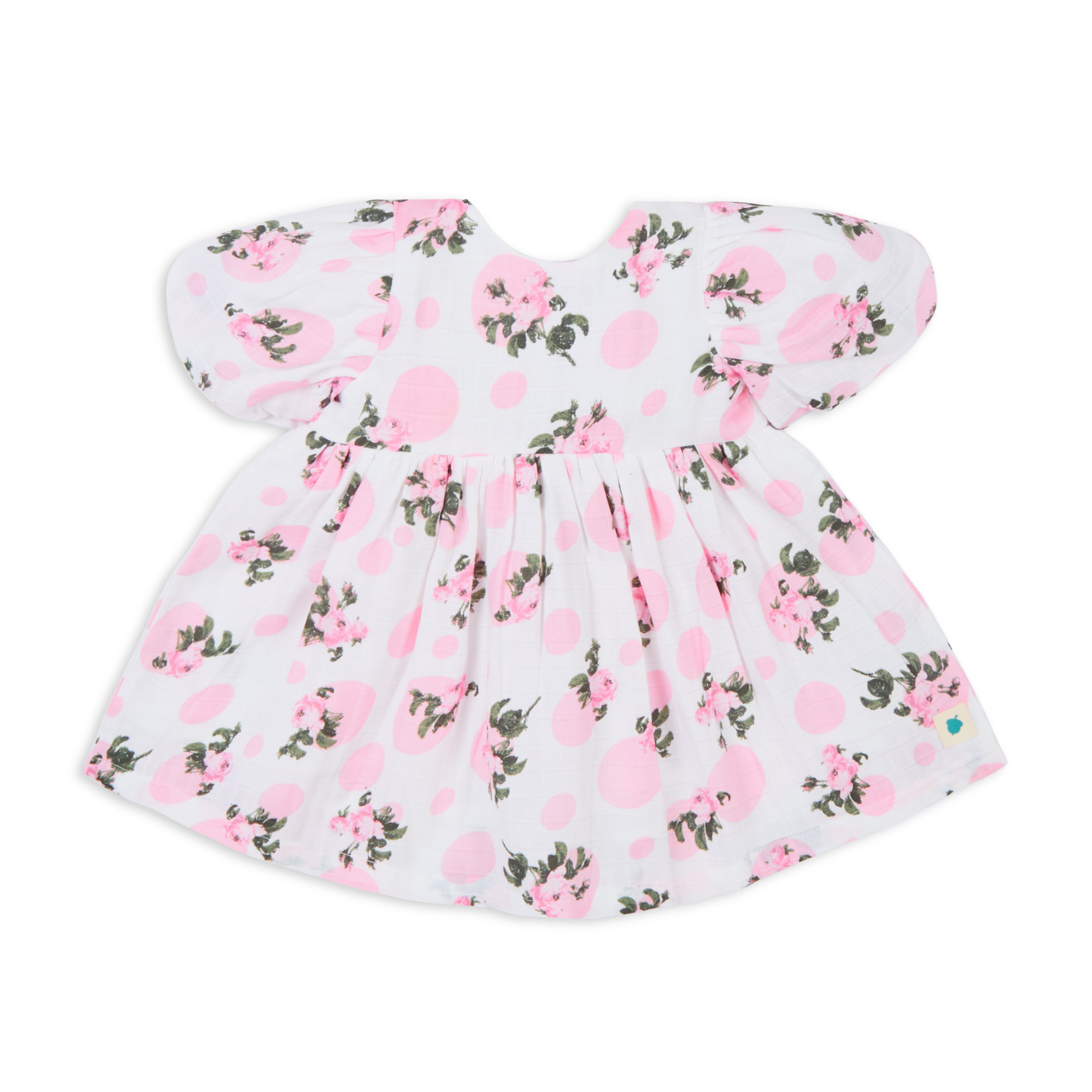 Blossom Tea Rose Puff Sleeves Muslin Dress - White