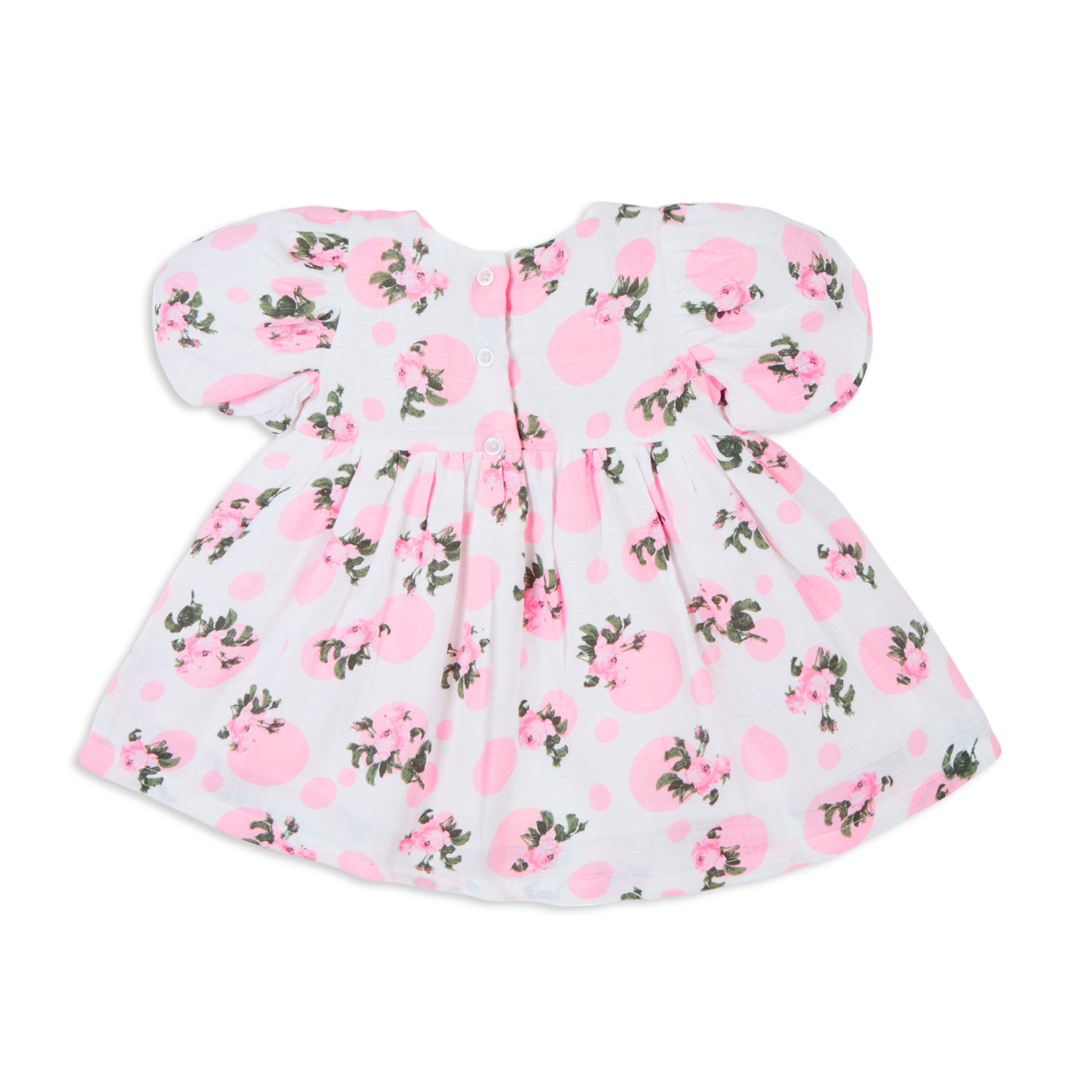 Blossom Tea Rose Puff Sleeves Muslin Dress - White