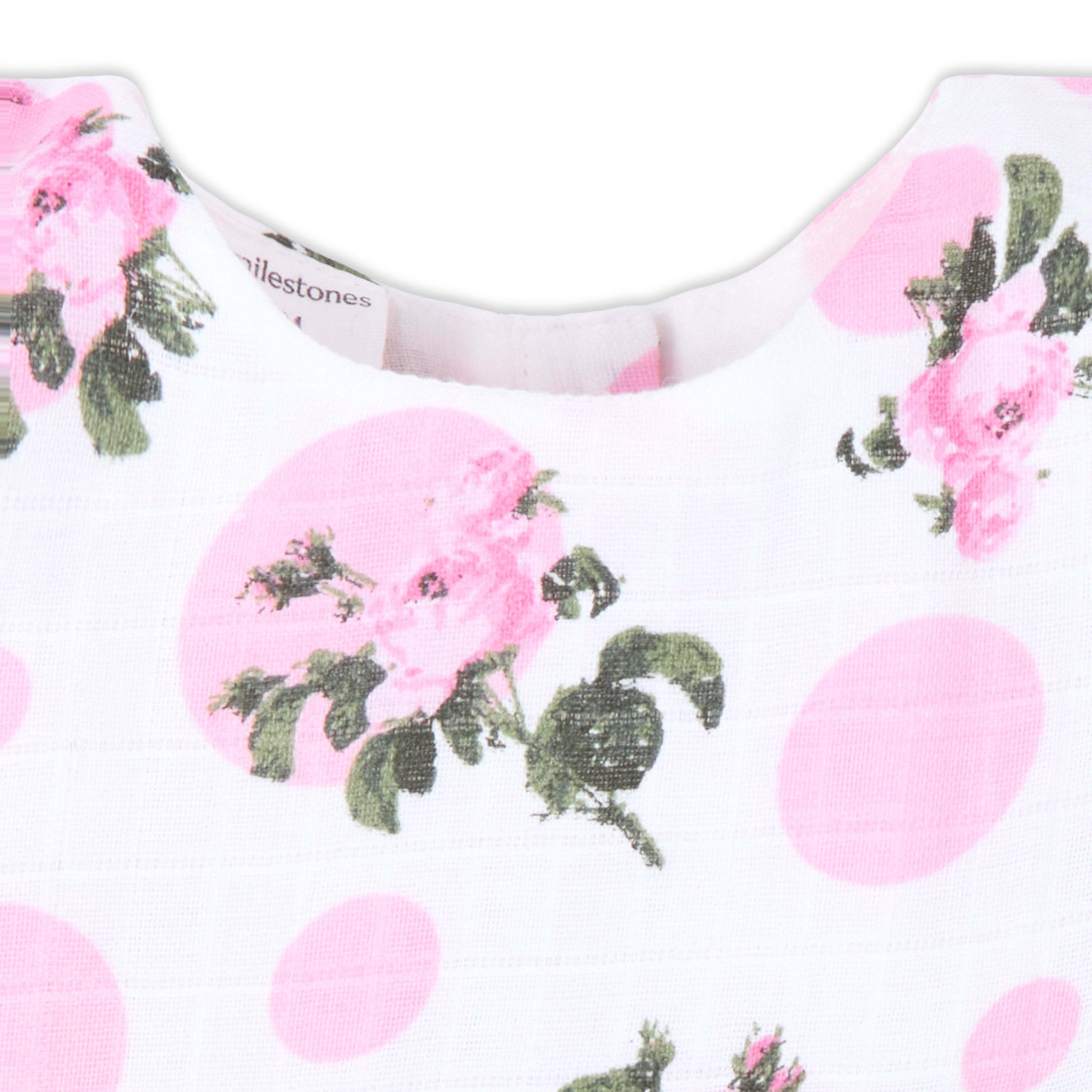 Blossom Tea Rose Puff Sleeves Muslin Dress - White