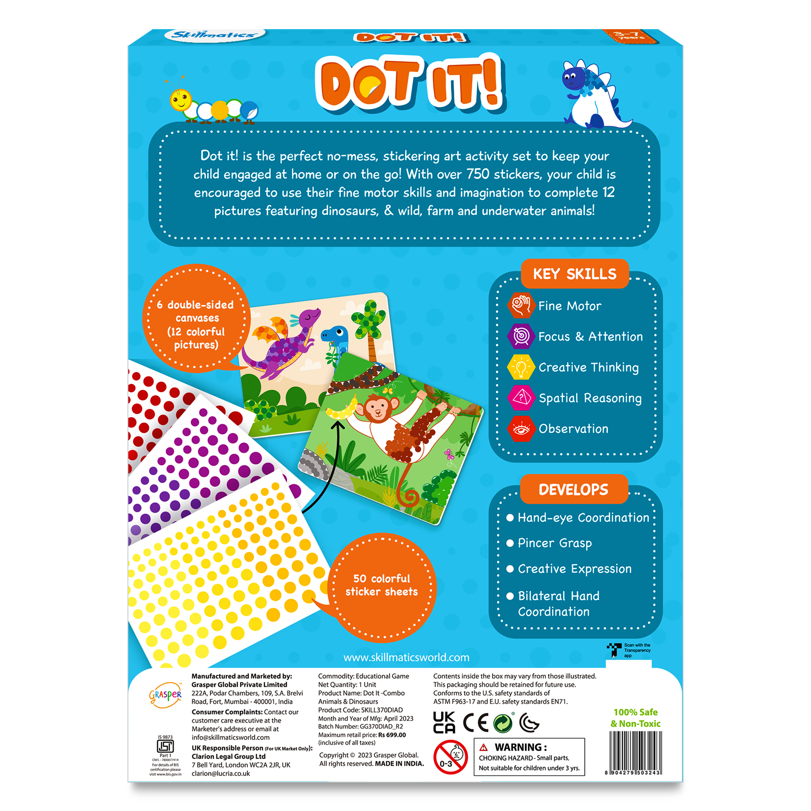 Skillmatics Art Activity : Dot it! Combo Pack - Complete 12 Animal & Dinosaur Themed Pictures