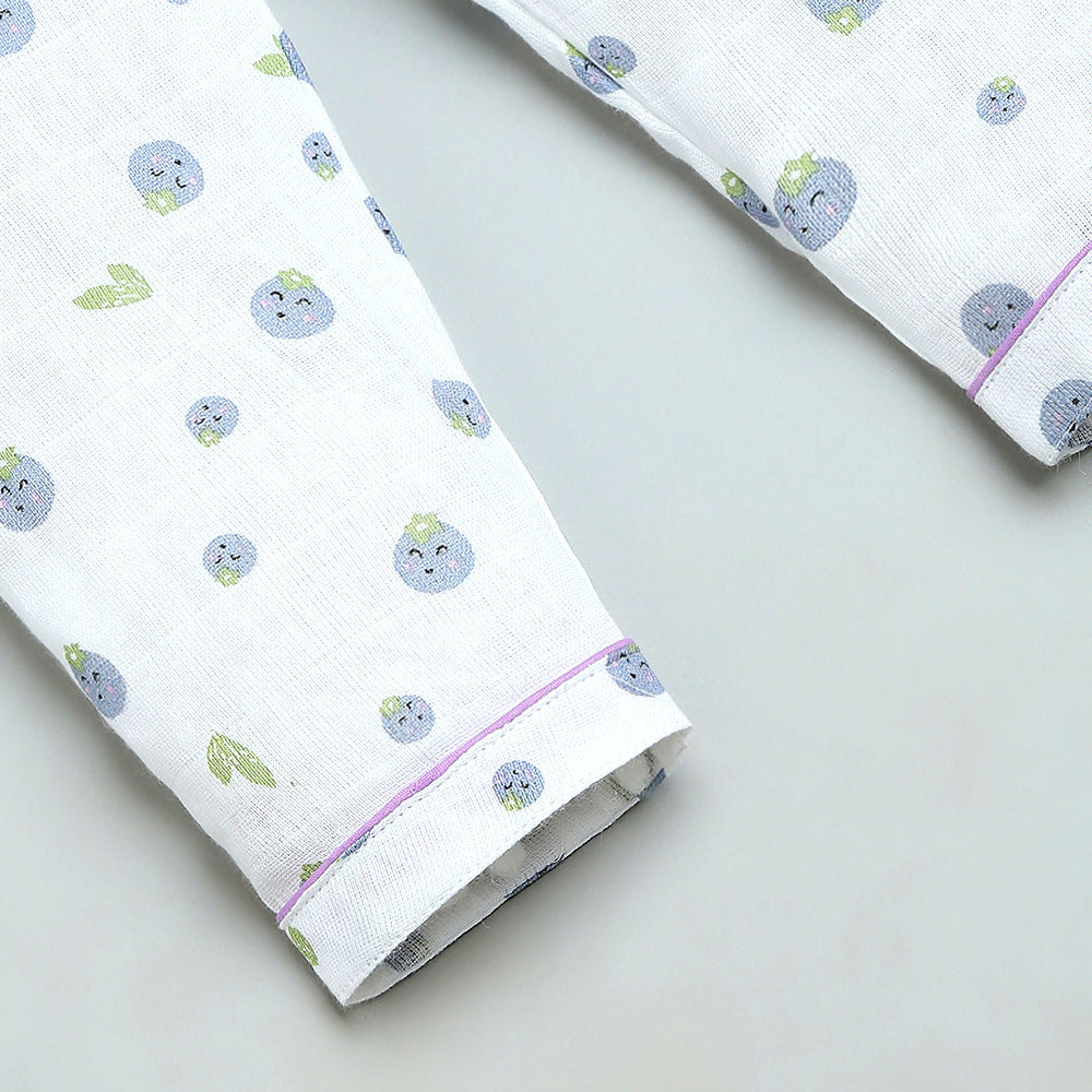 Bamboo Muslin Night Suit - Blueberry