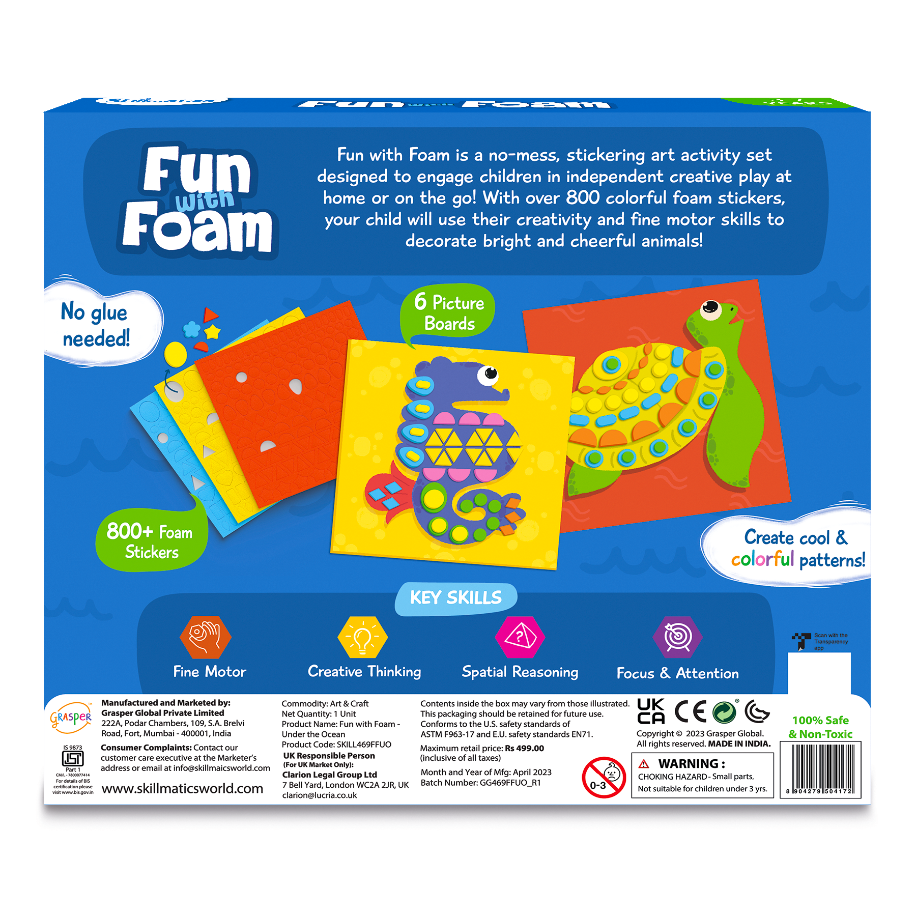 Skillmatics Art Activity - Fun With Foam, No Mess Sticker Art, 6 Creative Underwater Animal Themed Pictures, Gifts For Ages 3 To 7