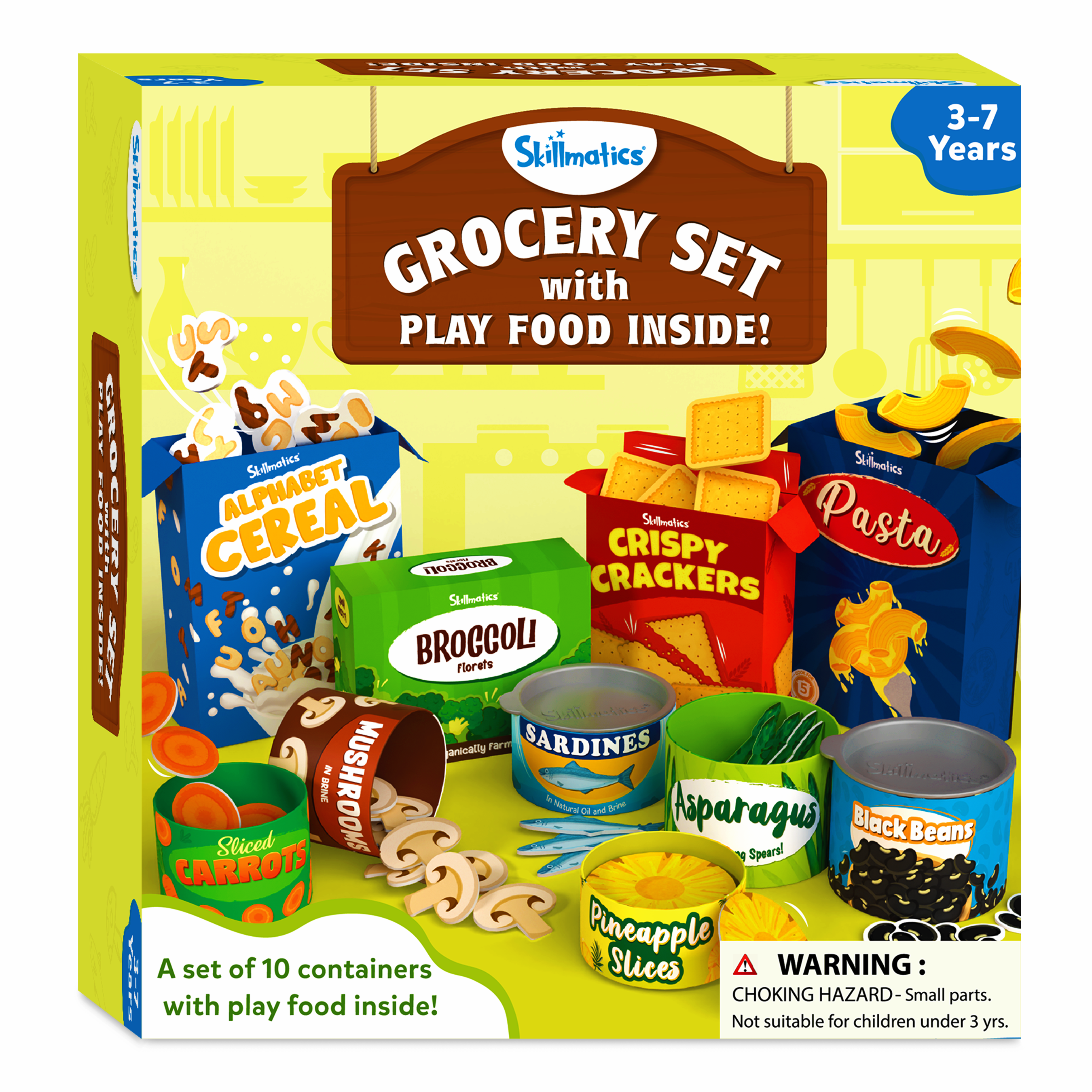 Skillmatics Grocery Set - 100+ Pieces, 10 Containers with Play Food Inside, Realistic Pretend Play Toys for Kids Kitchen Set, Gift for Girls & Boys Ages 3 & Up