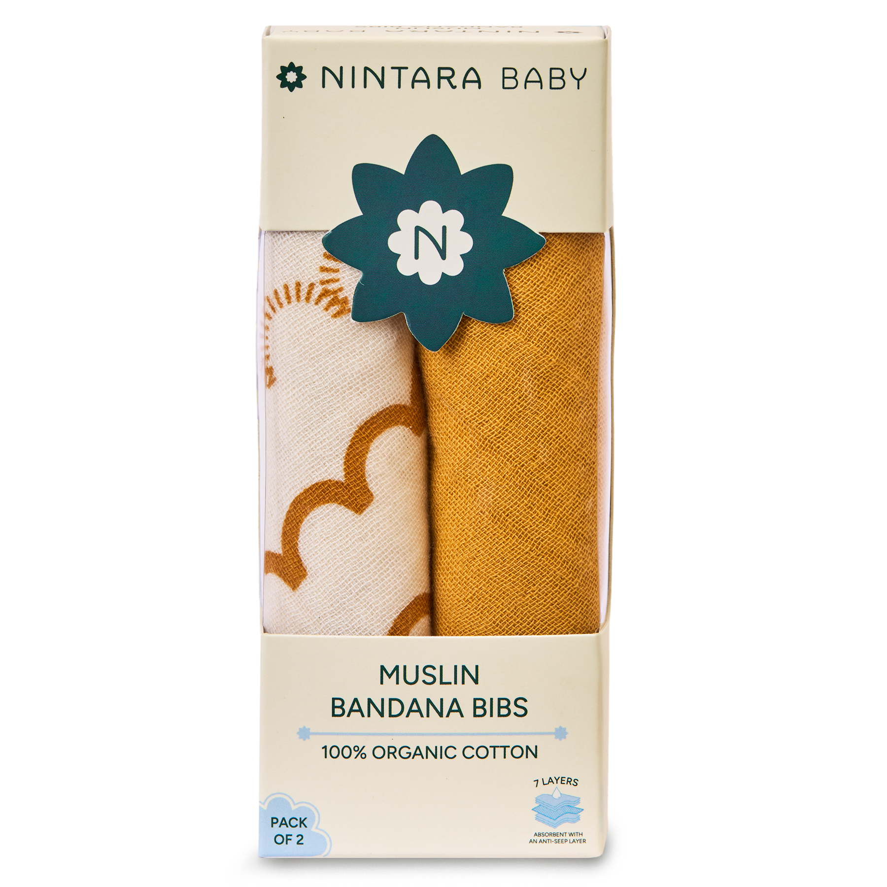 Nintara Baby Bandana Bibs - 100% Organic Premium Muslin Cotton, Absorbent, Soft, Adjustable Snap Buttons, Reversible, 6-Layers for Drooling, Teething, Feeding, Gifts for Babies Ages 0-3