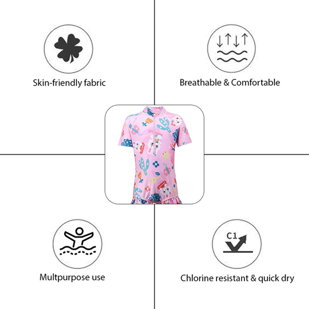 Pink Bunny Kids Swimwear with matching Swim Cap with UPF 50+