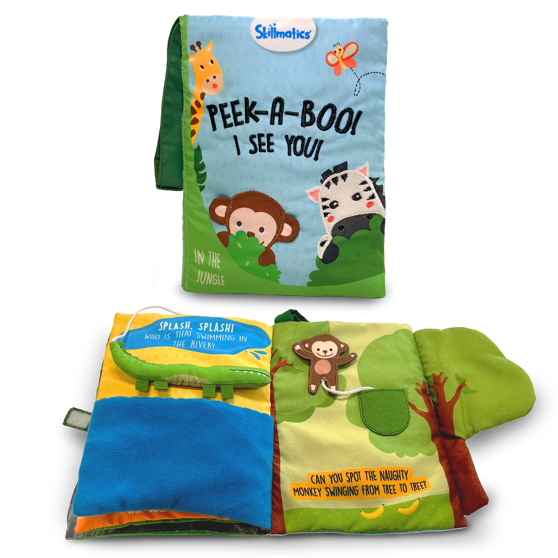 Skillmatics Baby Book - Peek-A-Boo I See You Jungle Theme, Interactive Soft Cloth Book With Crinkle Pages, Ages 6 Months And Up