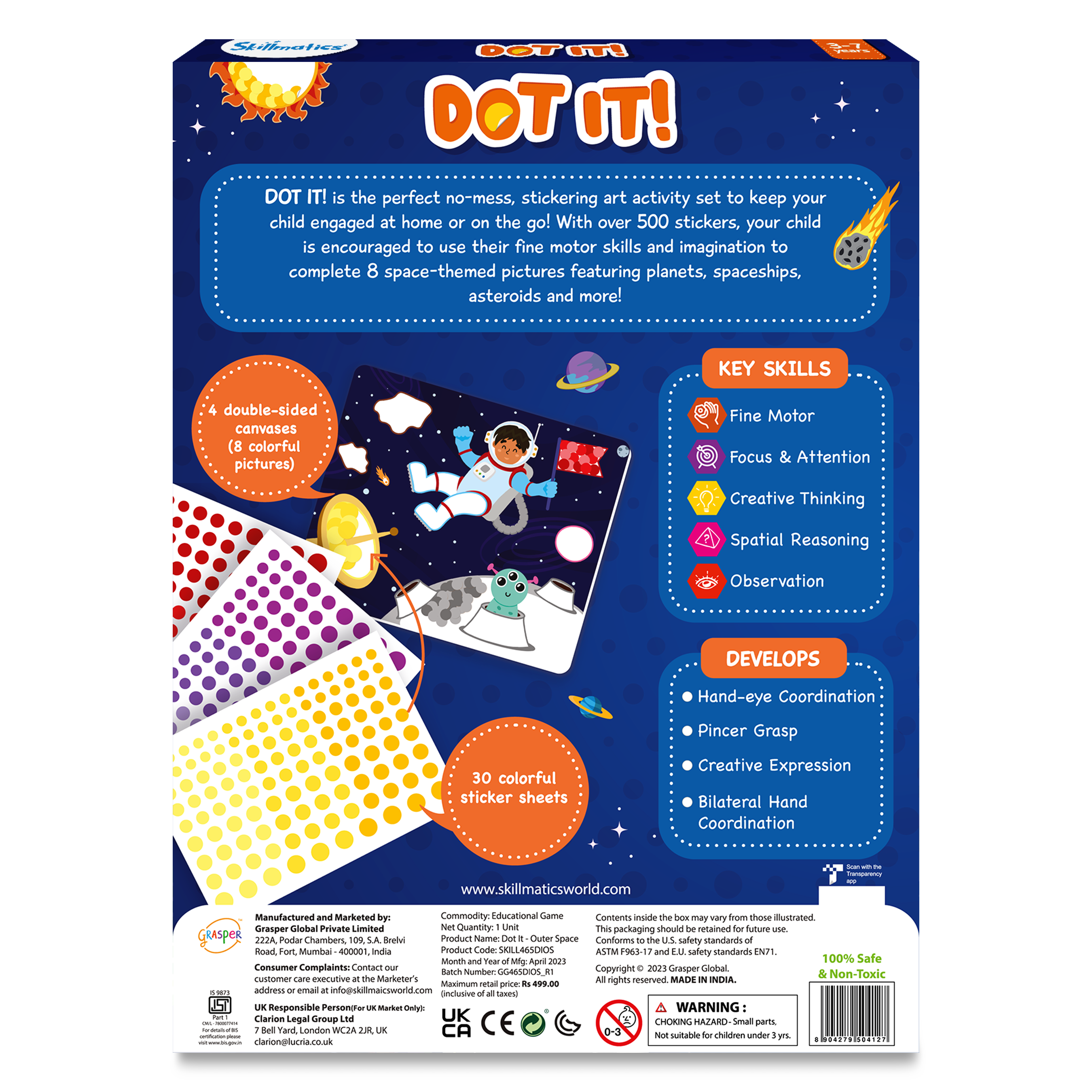 Skillmatics Art Activity Dot It - No Mess Sticker Art, 8 Space Themed Pictures, Gifts for Ages 3 to 7