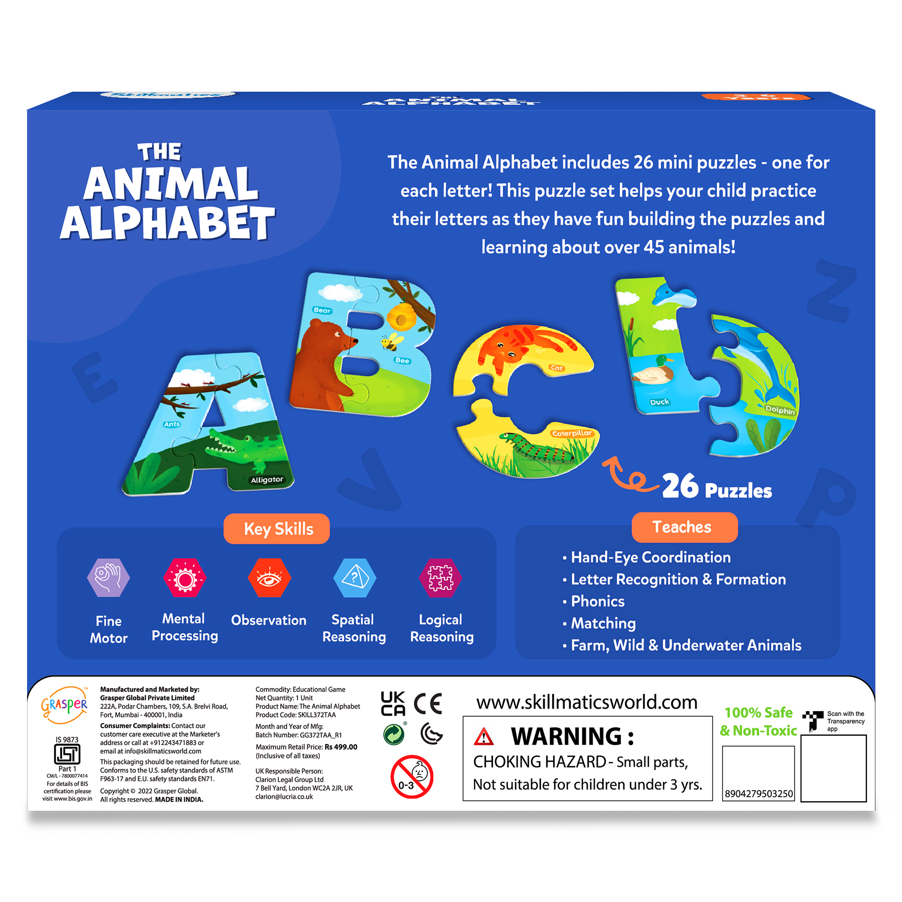 Skillmatics Puzzle : The Animal Alphabet | Fun & Educational 52 Piece Jigsaw Puzzle | Gifts for Ages 3 to 6