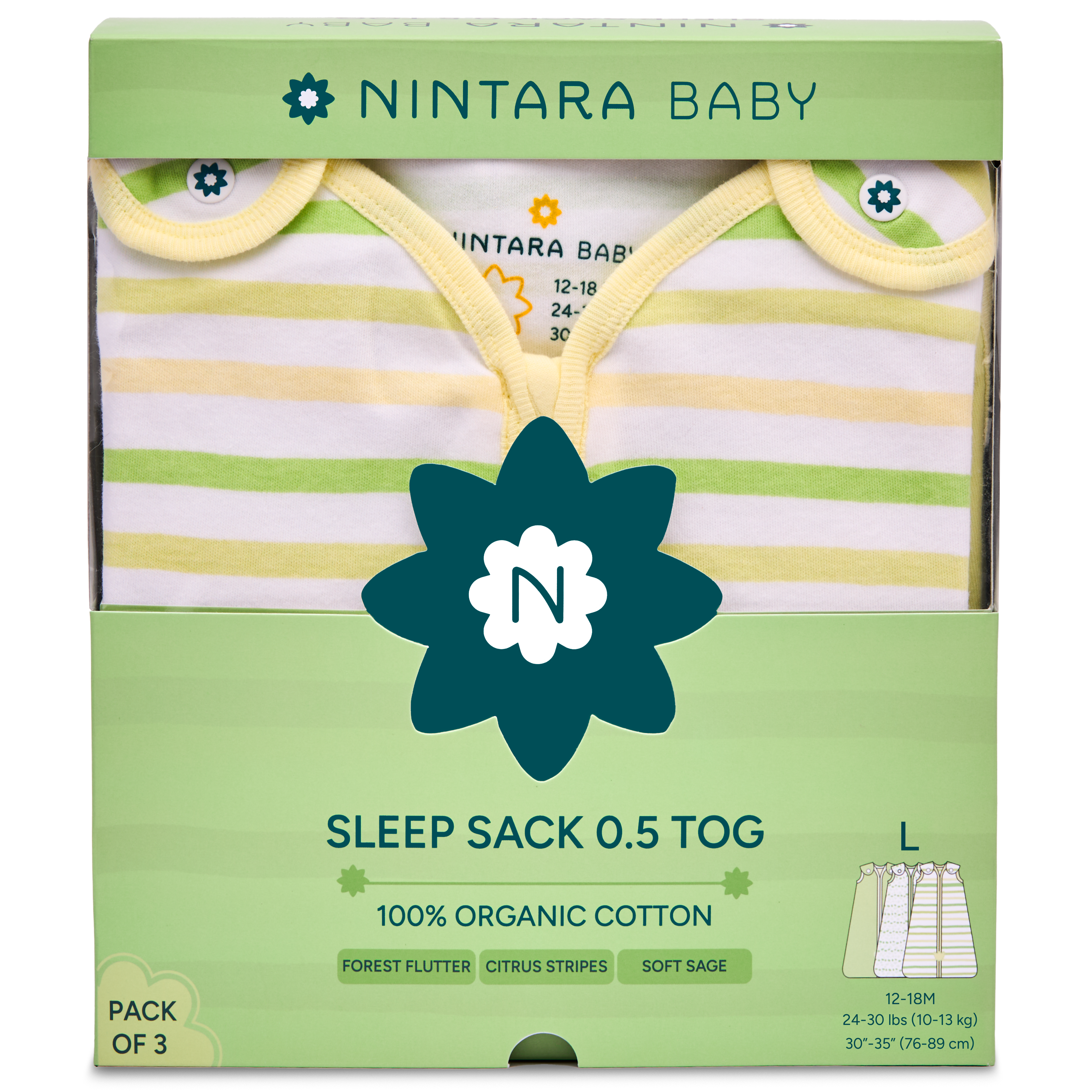 Nintara Baby 0.5 TOG Sleep Sack - Premium Organic Cotton, Lightweight Wearable Blanket for Newborns, Infants & Toddlers (0-24 Months), Unisex Baby Sleeping Bag, Gifts for Babies