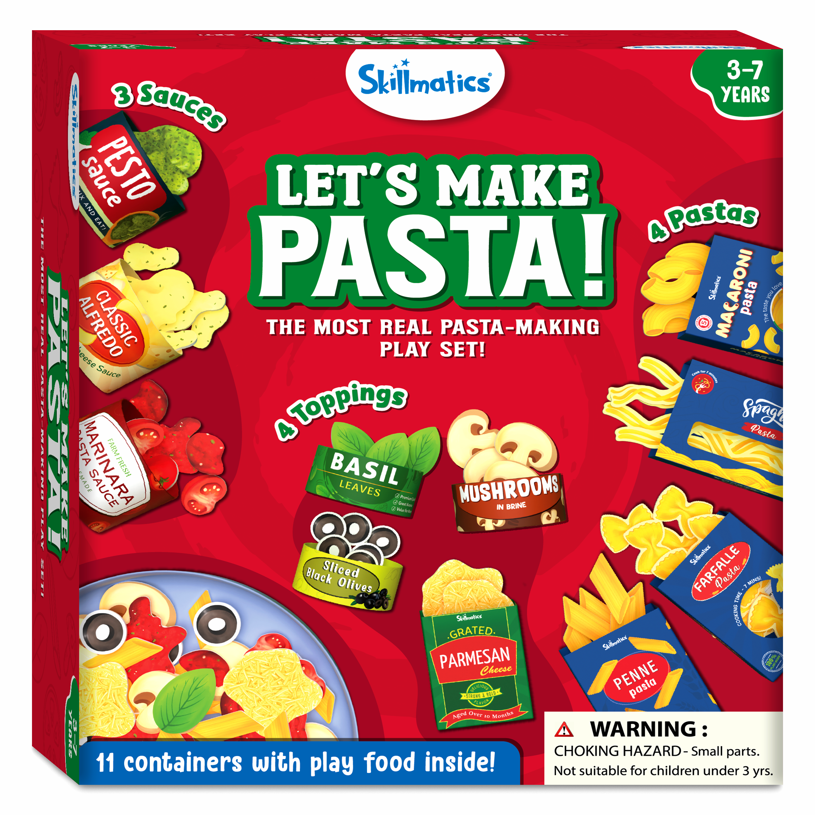 Skillmatics Pretend Play Pasta Set - 11 Containers, 120+ Play Food Items For Child's Play, Back-to-School Play Kitchen Accessories, Toy Kitchen, Gifts for Kids & Toddlers Ages 3, 4, 5, 6, 7