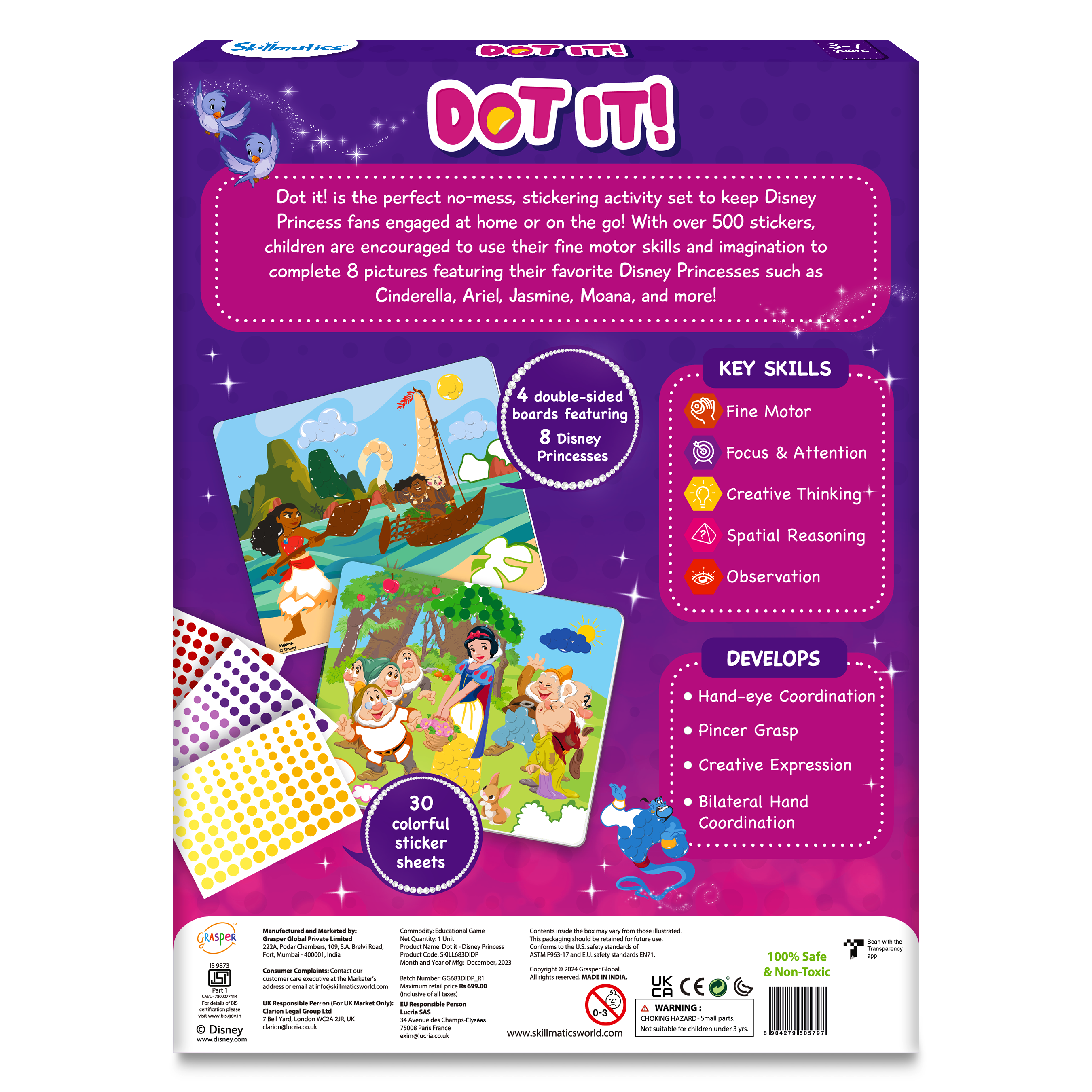 Skillmatics Art Activity - Dot It Disney Princess, No Mess Sticker Art for Kids, Craft Kits, DIY Activity, Gifts for Girls & Boys Ages 3, 4, 5, 6, 7, Travel Toys for Toddlers