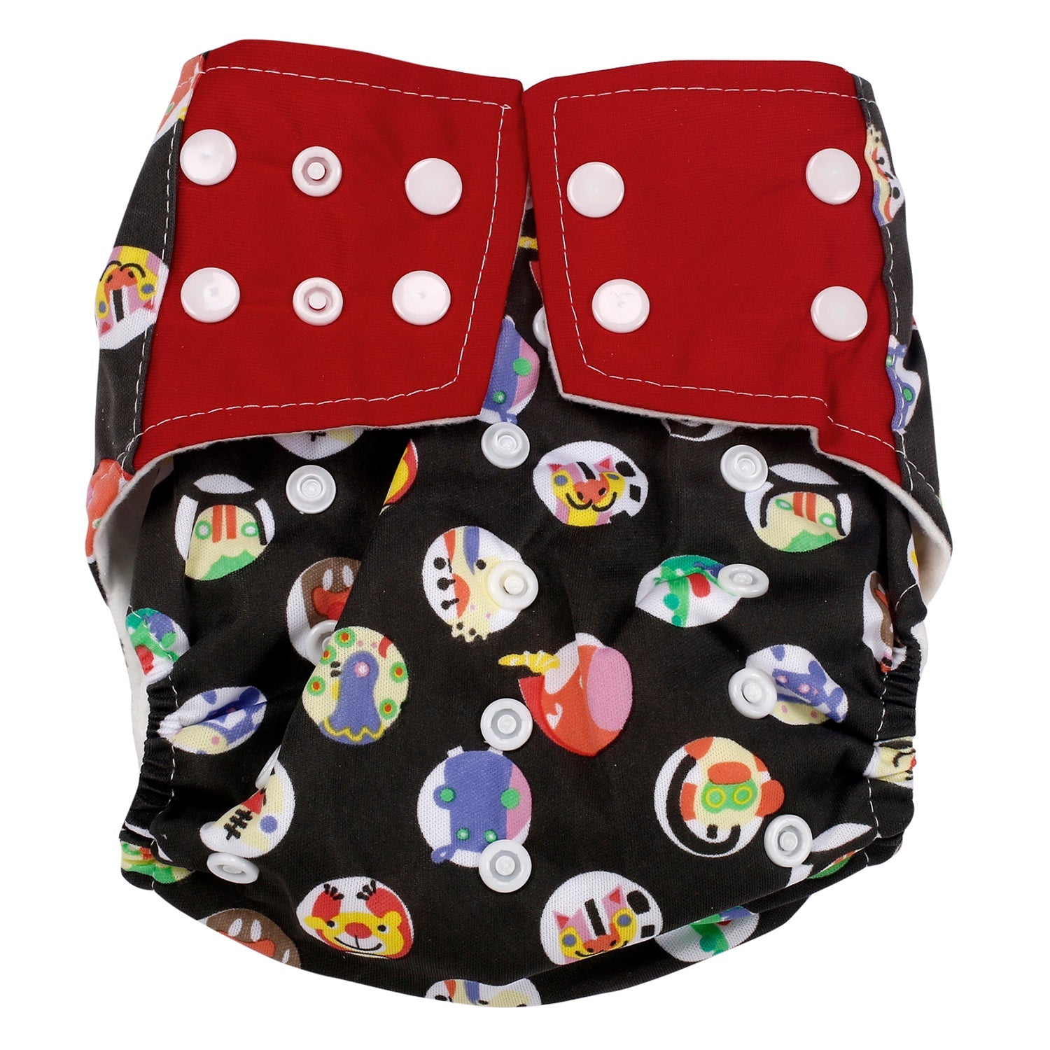I Love Animals Black And Red Reusable Diaper - Baby Moo