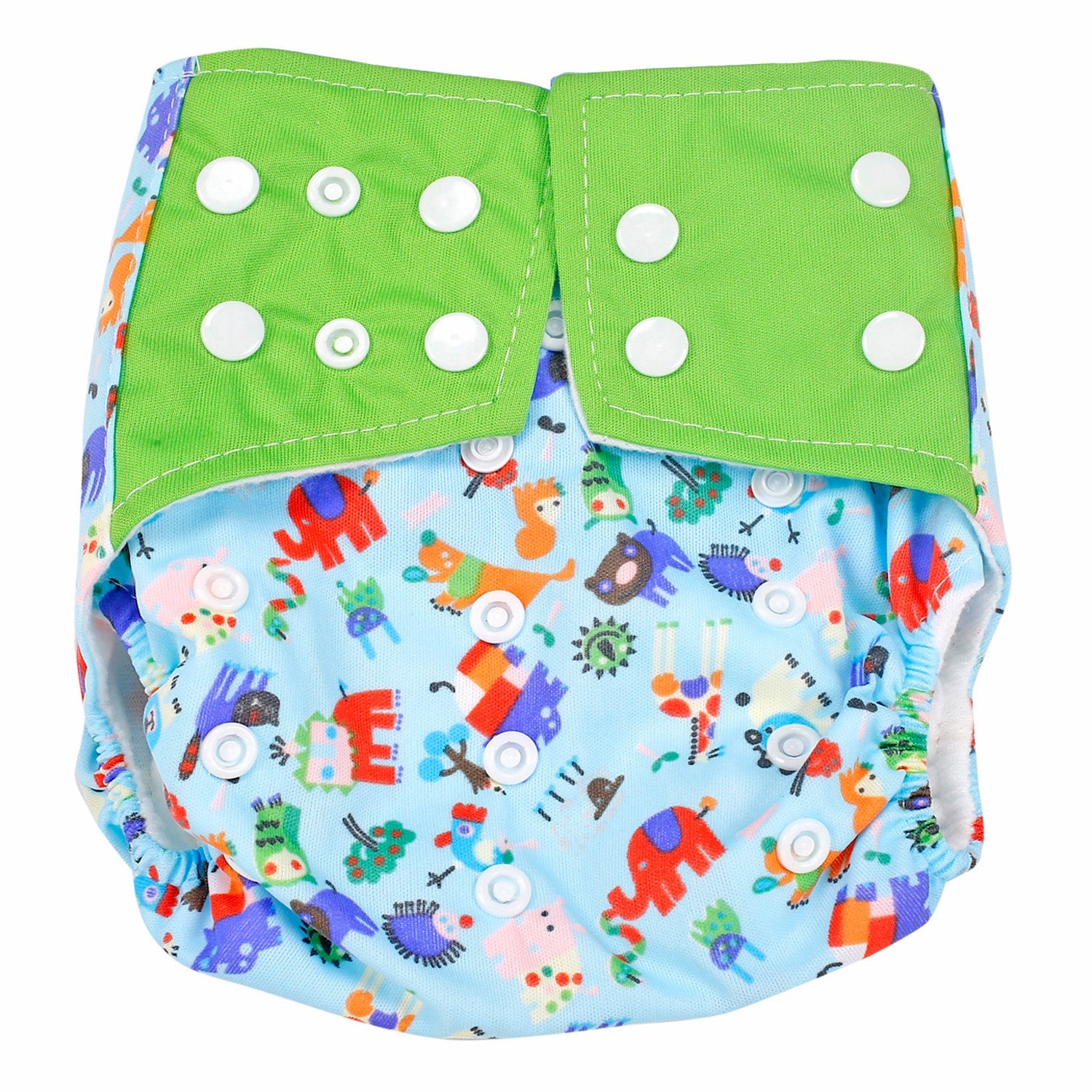I Love Animals Green And Blue Reusable Diaper - Baby Moo