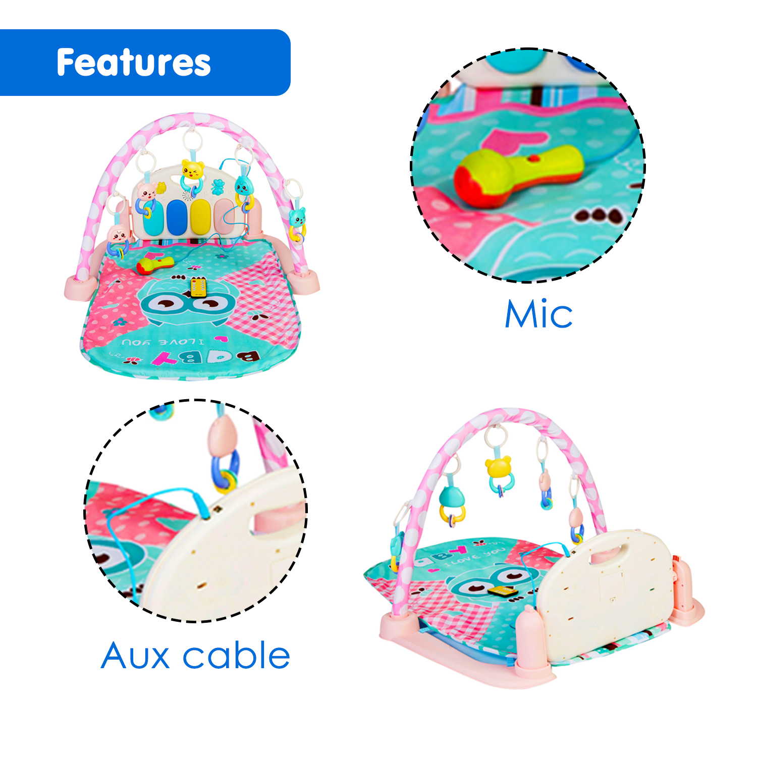 Baby Moo Premium Owl Blue Piano Activity Gym