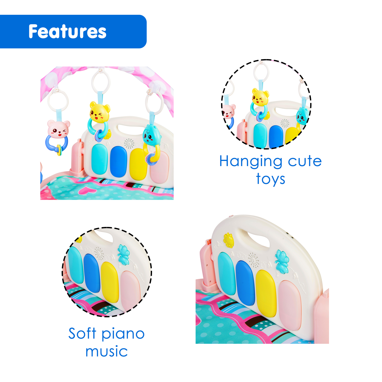 Baby Moo Premium Owl Blue Piano Activity Gym