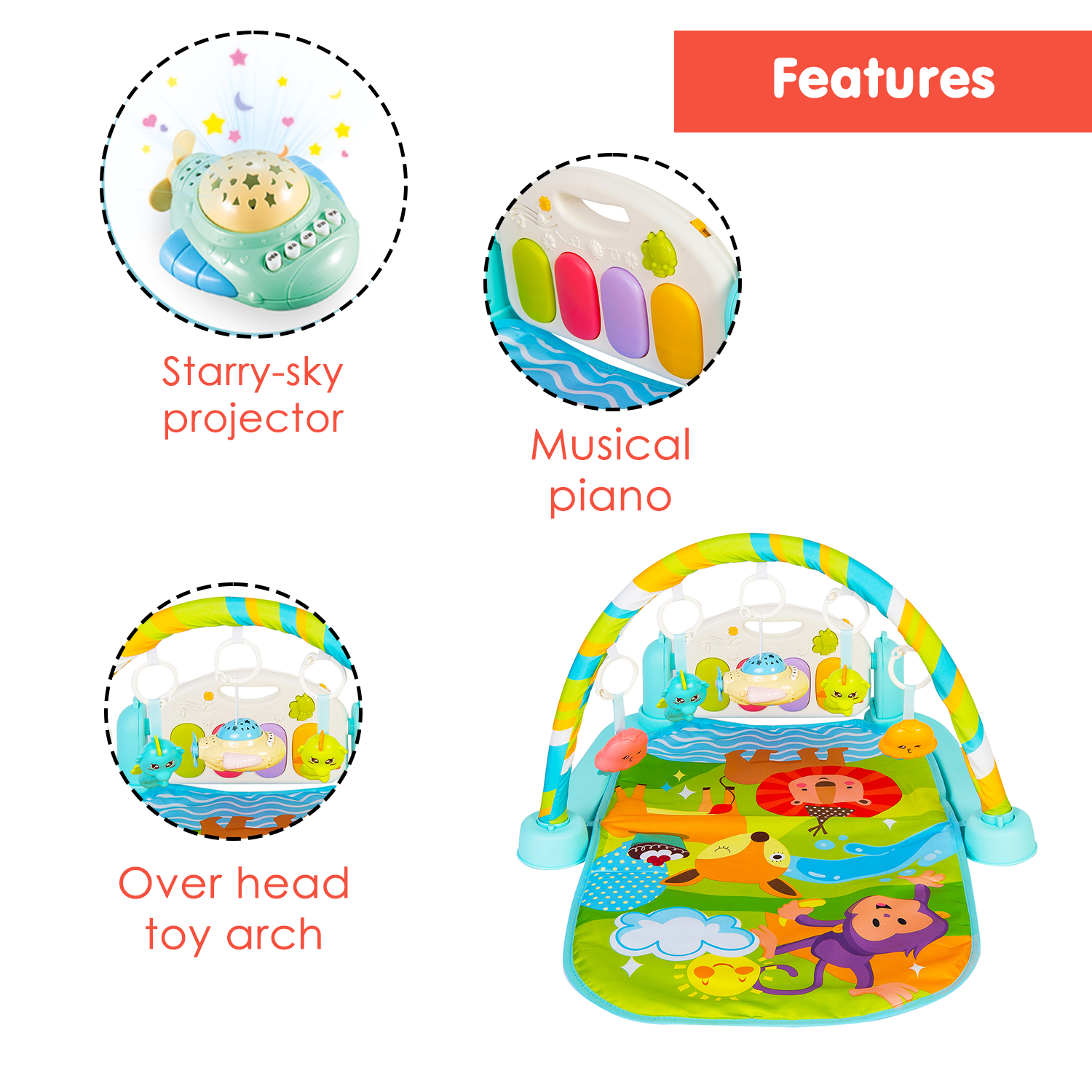 Baby Moo Sunny Zoo Day Multicolour Piano Activity Gym