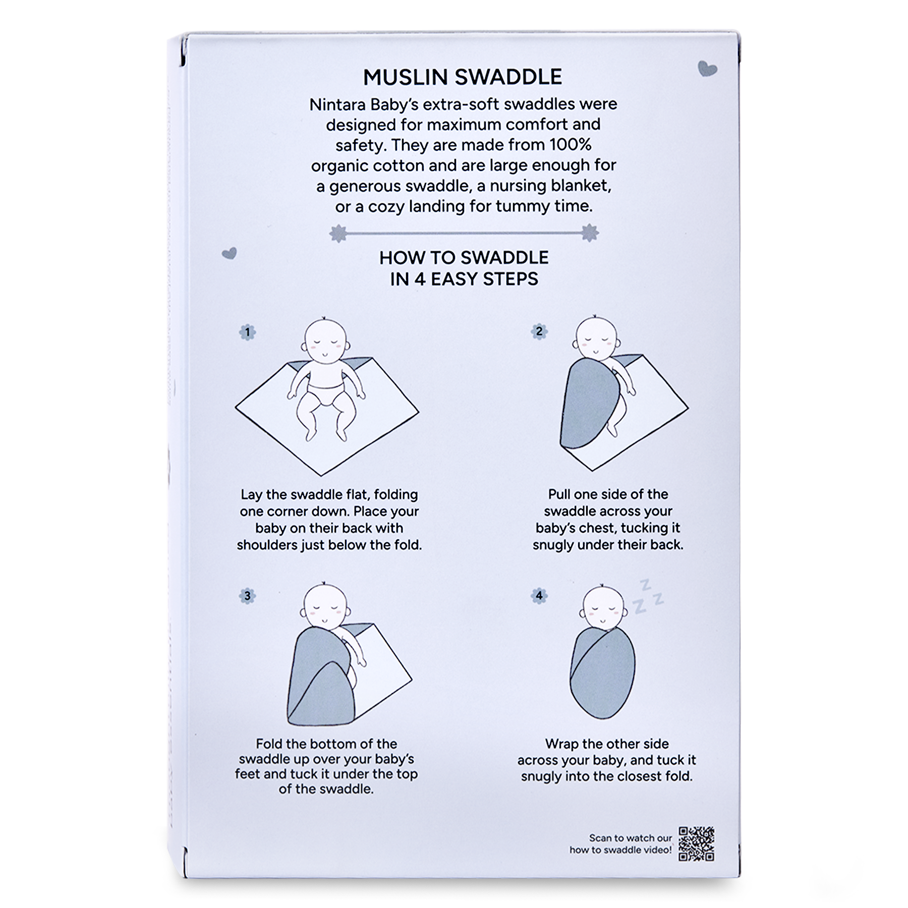 Nintara Baby Swaddle - 100% Organic Premium Muslin Cotton, 39" x 39" (100 cm x 100 cm), Ultra-Soft, Breathable & Lightweight, Multipurpose, Unisex, Hypoallergenic, Gifts for Newborn Babies