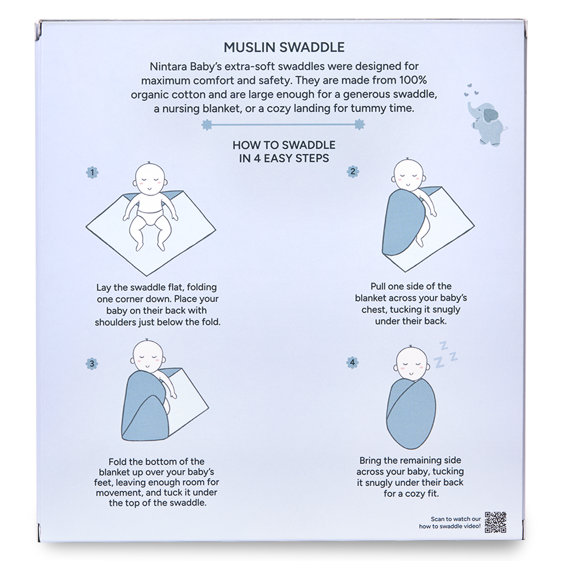 Nintara Baby Swaddle - 100% Organic Premium Muslin Cotton, 39" x 39" (100 cm x 100 cm), Ultra-Soft, Breathable & Lightweight, Multipurpose, Unisex, Hypoallergenic, Gifts for Newborn Babies