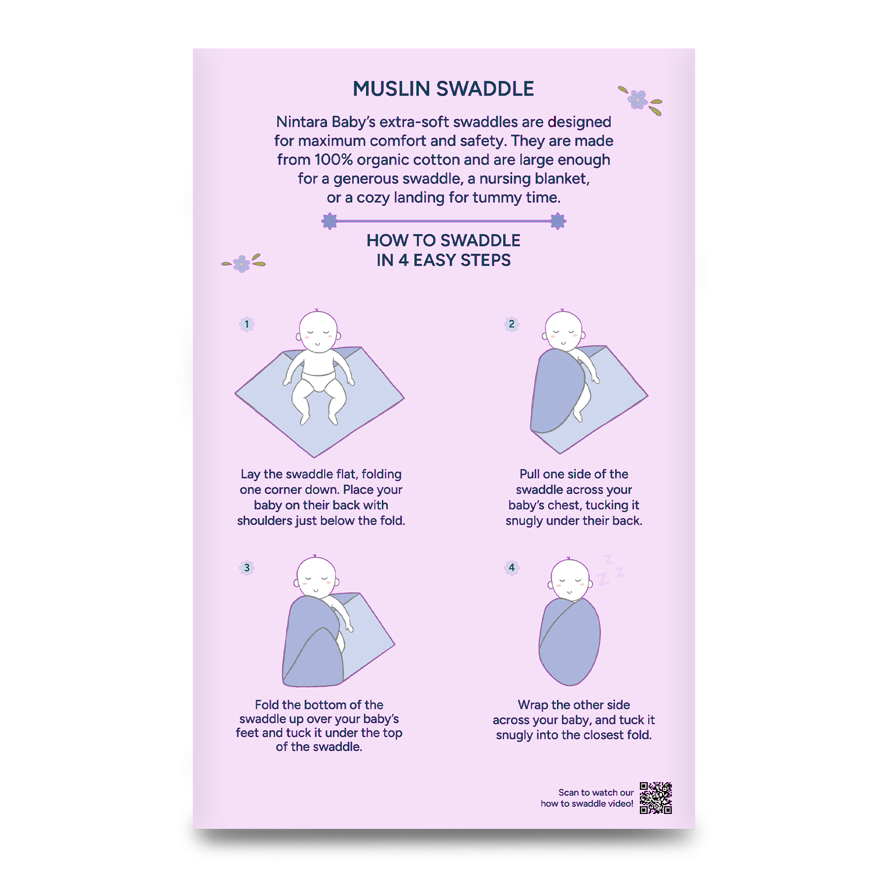 Extra-Large Swaddle - 100% Organic Premium Muslin Cotton, 47" x 47" (119 cm x 119 cm), Ultra-Soft, Breathable & Lightweight, Unisex, Hypoallergenic, Gifts for Newborn Babies, Pack of 2/3