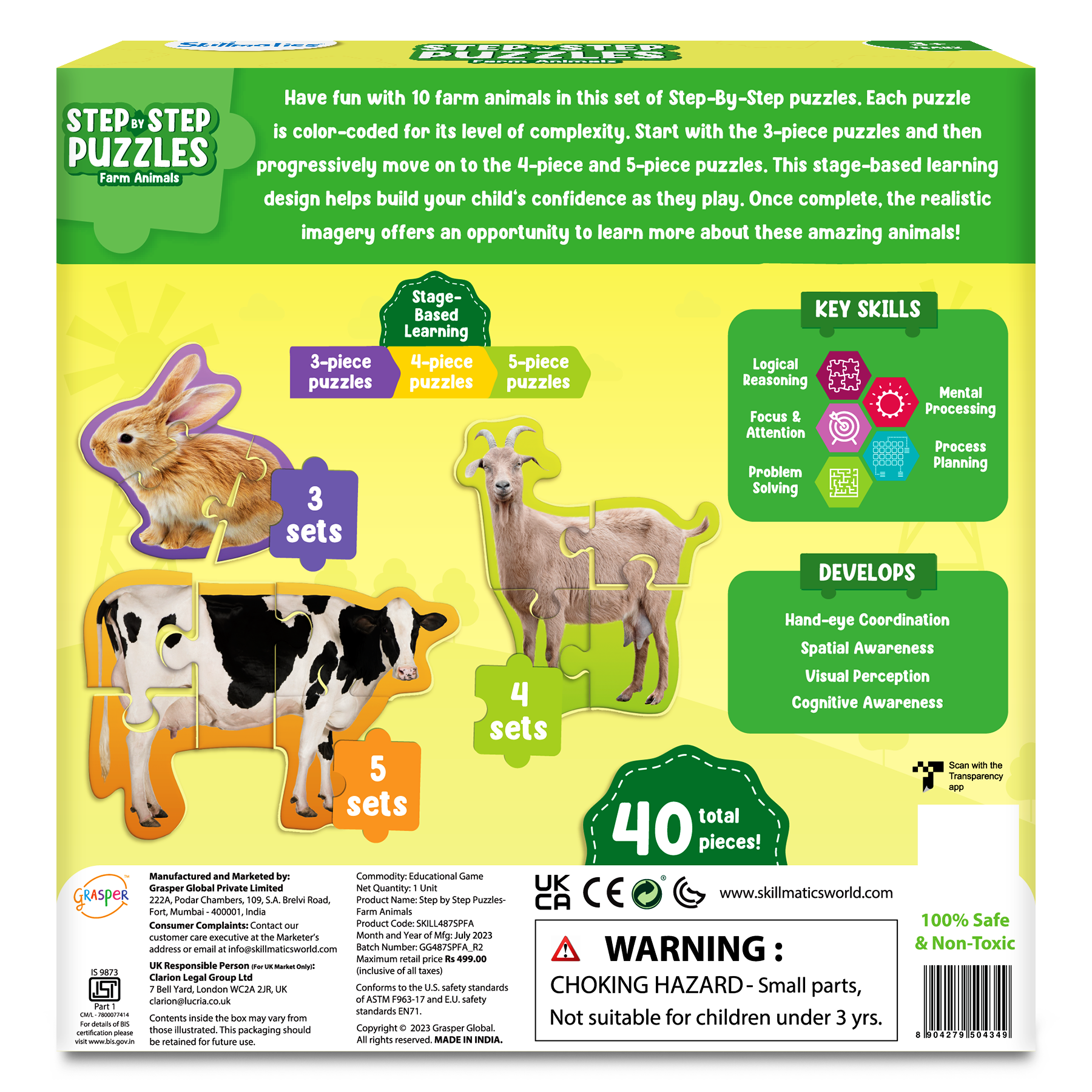 Skillmatics Step By Step Puzzle - 40 Piece Farm Animal Jigsaw Puzzle, Educational Toddler Toy, Stage-Based Learning, Gifts For Kids Ages 2 To 5