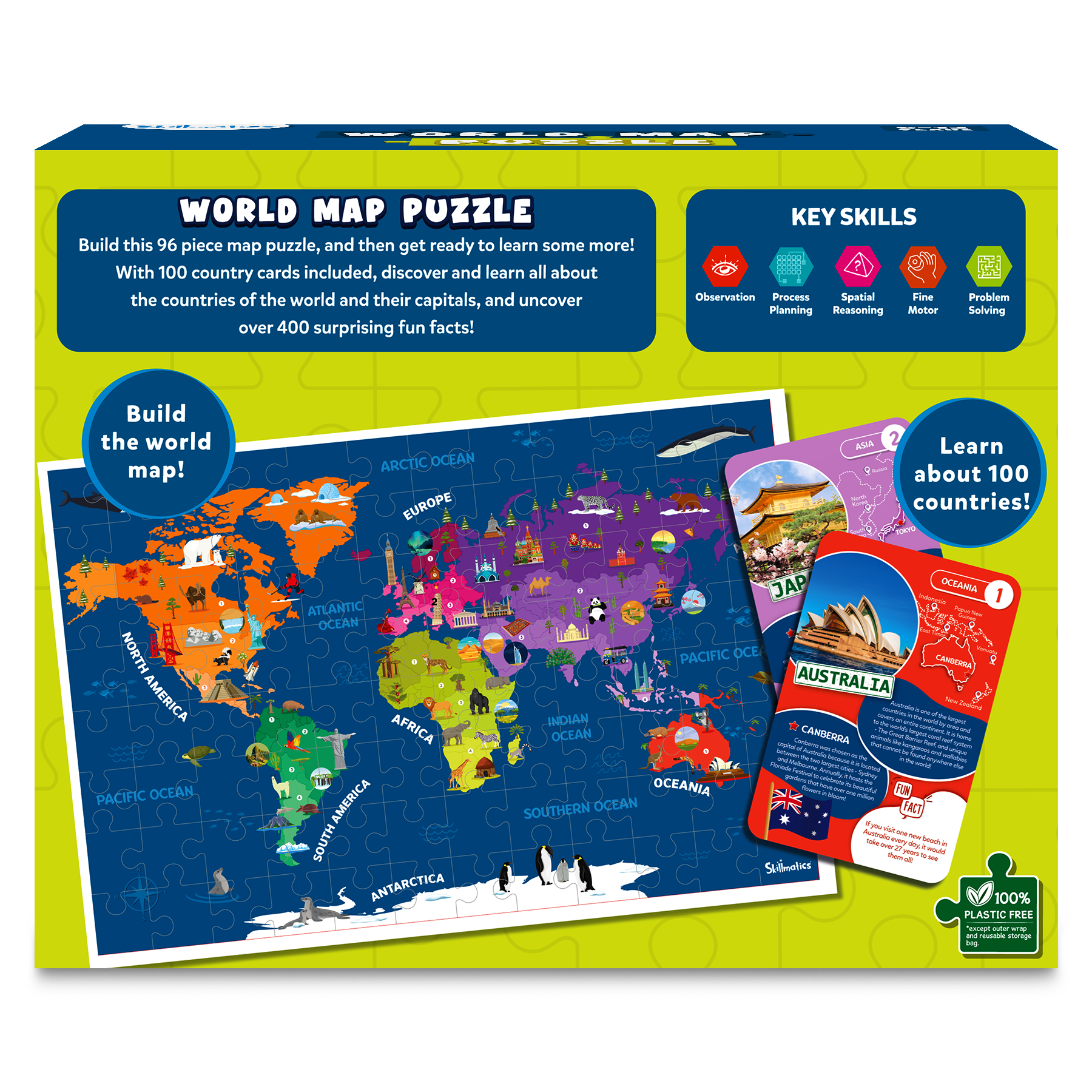 Skillmatics World Map Puzzle - 96 Piece Jigsaw Puzzle, Educational Toy For Learning 400+ Facts About 100 Countries, Gifts For Ages 6 To 12
