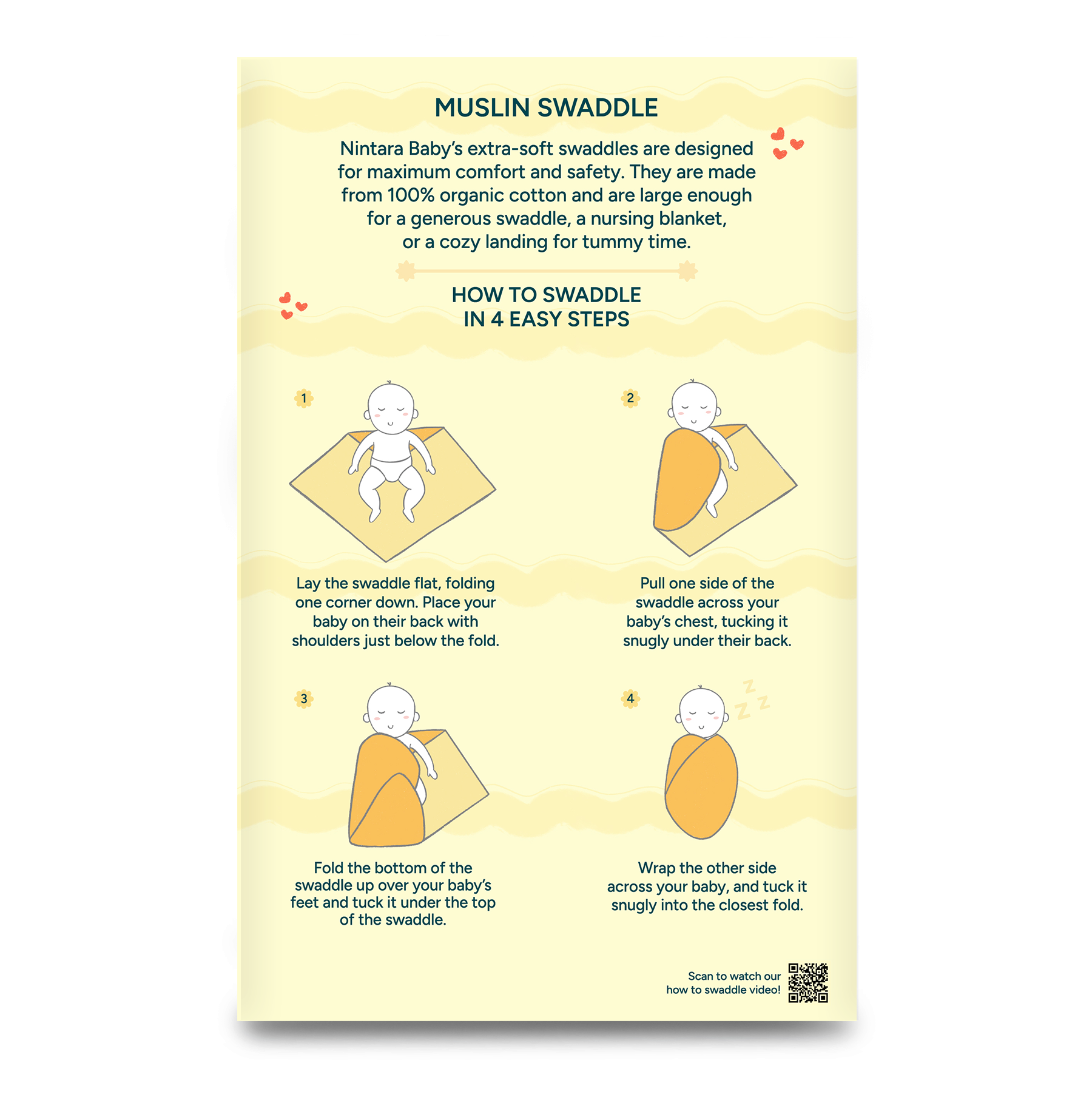 Extra-Large Swaddle - 100% Organic Premium Muslin Cotton, 47" x 47" (119 cm x 119 cm), Ultra-Soft, Breathable & Lightweight, Unisex, Hypoallergenic, Gifts for Newborn Babies, Pack of 2/3