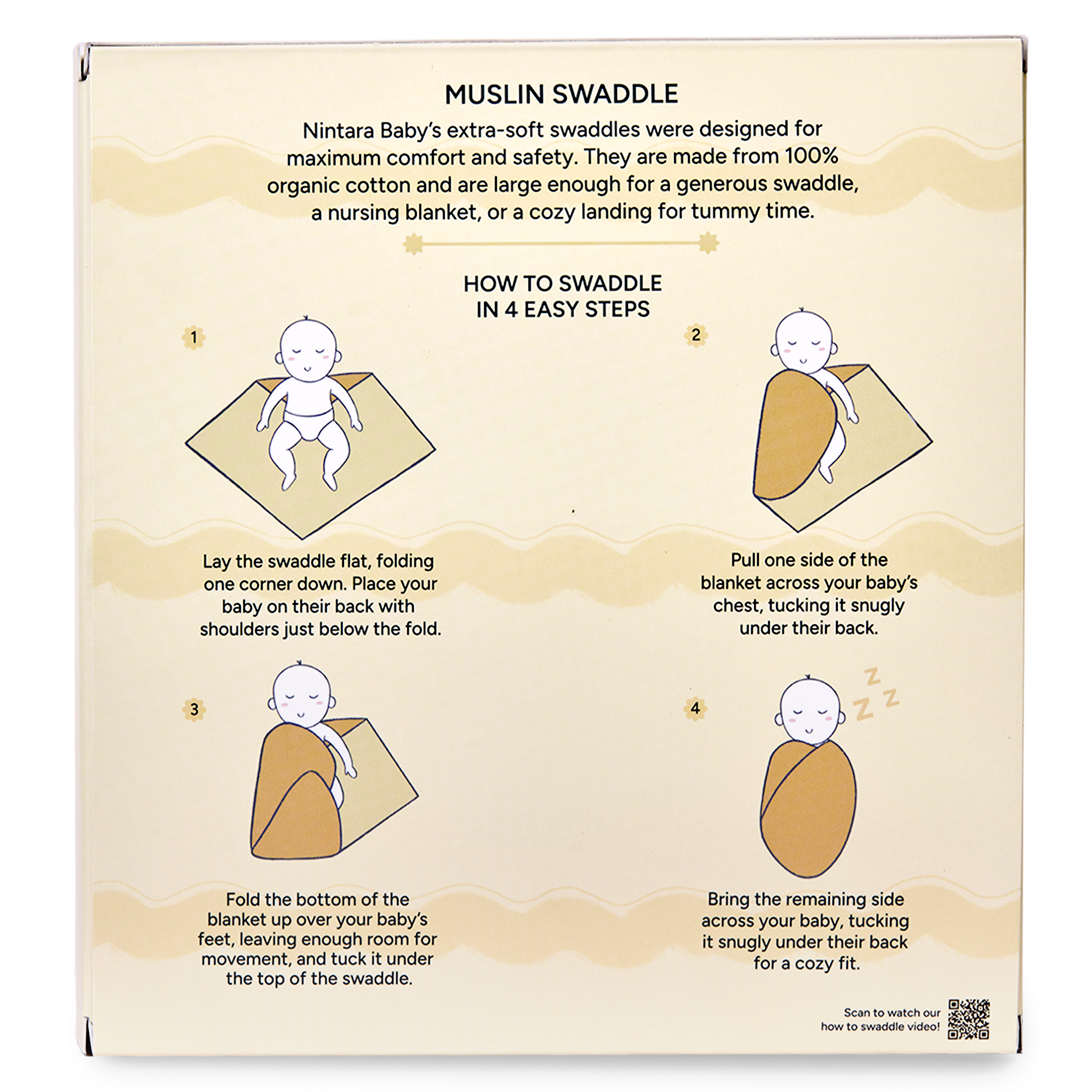 Nintara Baby Swaddle - 100% Organic Premium Muslin Cotton, 39" x 39" (100 cm x 100 cm), Ultra-Soft, Breathable & Lightweight, Multipurpose, Unisex, Hypoallergenic, Gifts for Newborn Babies