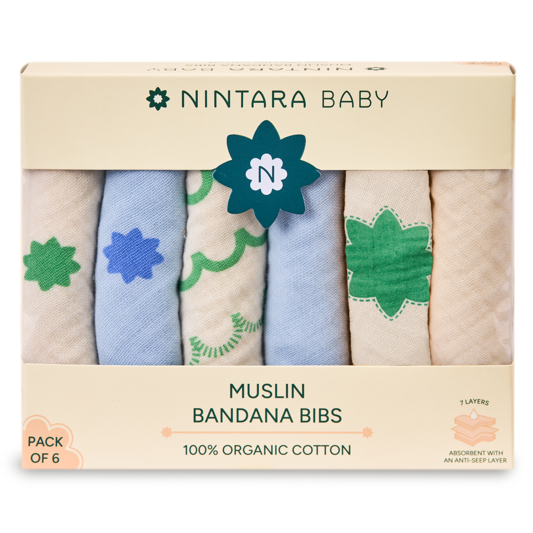 Bandana Bibs – 100% Organic Premium Muslin Cotton, Absorbent, Waterproof, Extra-Soft, Adjustable, Lightweight & Durable, Perfect for Newborns, Babies & Toddlers Ages 0-3, Pack of 2/3/6