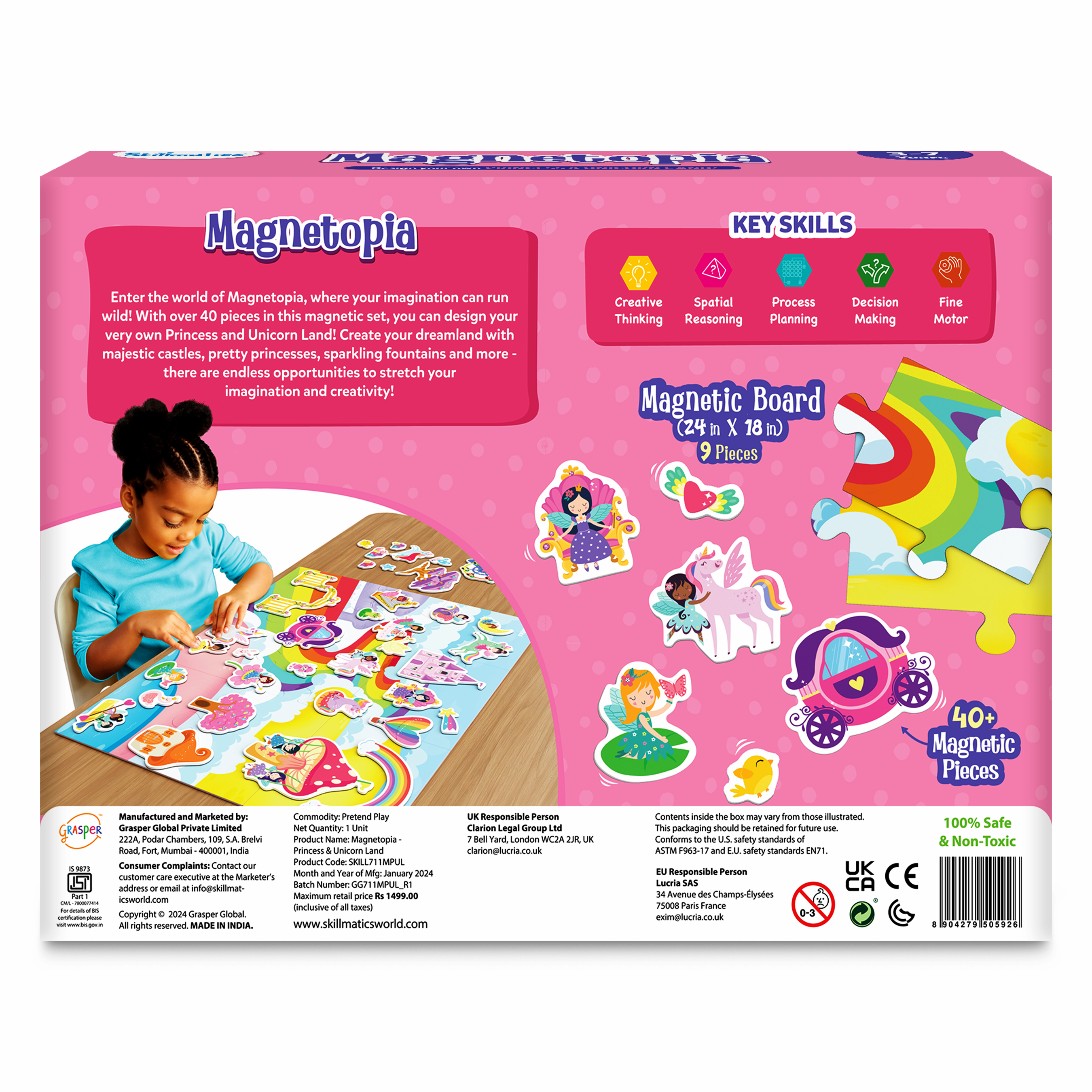 Skillmatics Creative Toy Magnetopia - Princess & Unicorn Land, Interactive Pretend Play Set for Kids, Toddlers, 40+ Magnetic Pieces, Preschool Learning Game, Gifts for Girls & Boys Ages 3, 4, 5, 6, 7