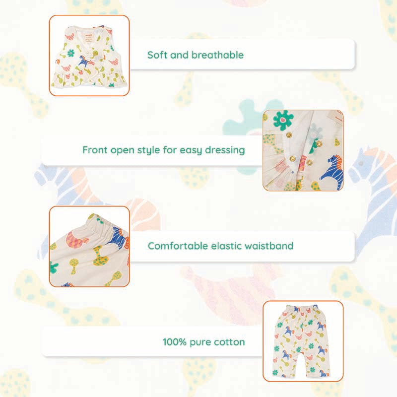 Greendigo Organic Cotton Pack Of 2 Top And Pant For Newborn Baby Girls - Off White