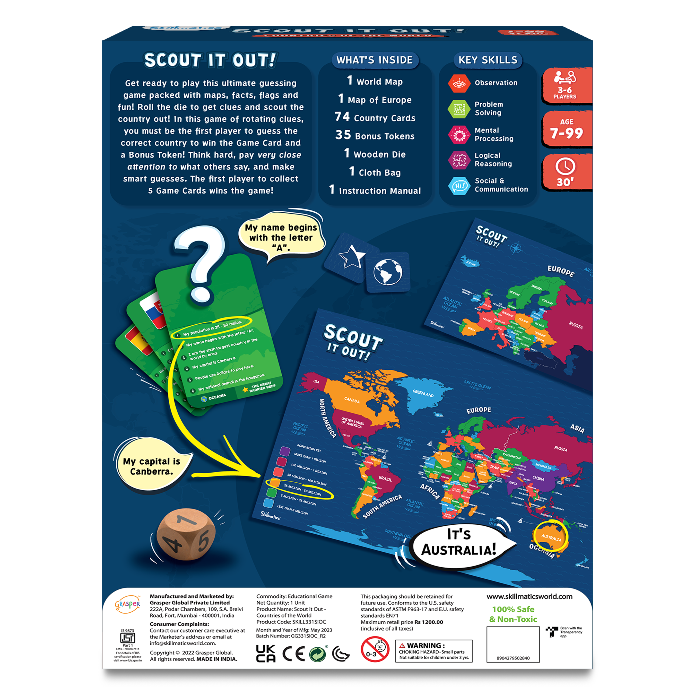 Skillmatics Board Game - Scout It Out Countries of the World, Fun Guessing & Trivia Game for Families, Ages 7 and Up