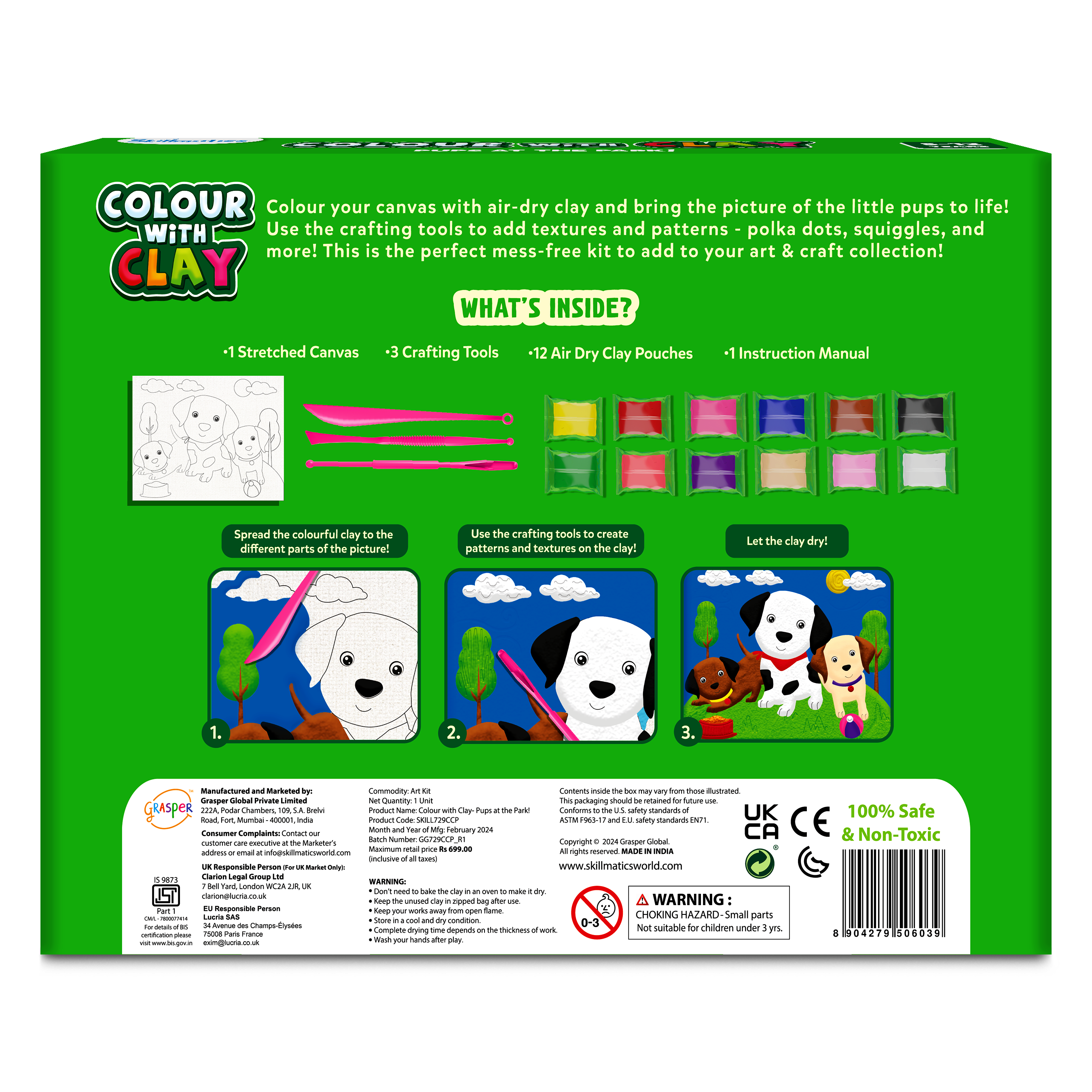 Skillmatics Art & Craft Kit - Colour with Clay, No Mess Art, Create a Clay Canvas Of Pups at The Park, Gifts for Ages 5 to 12