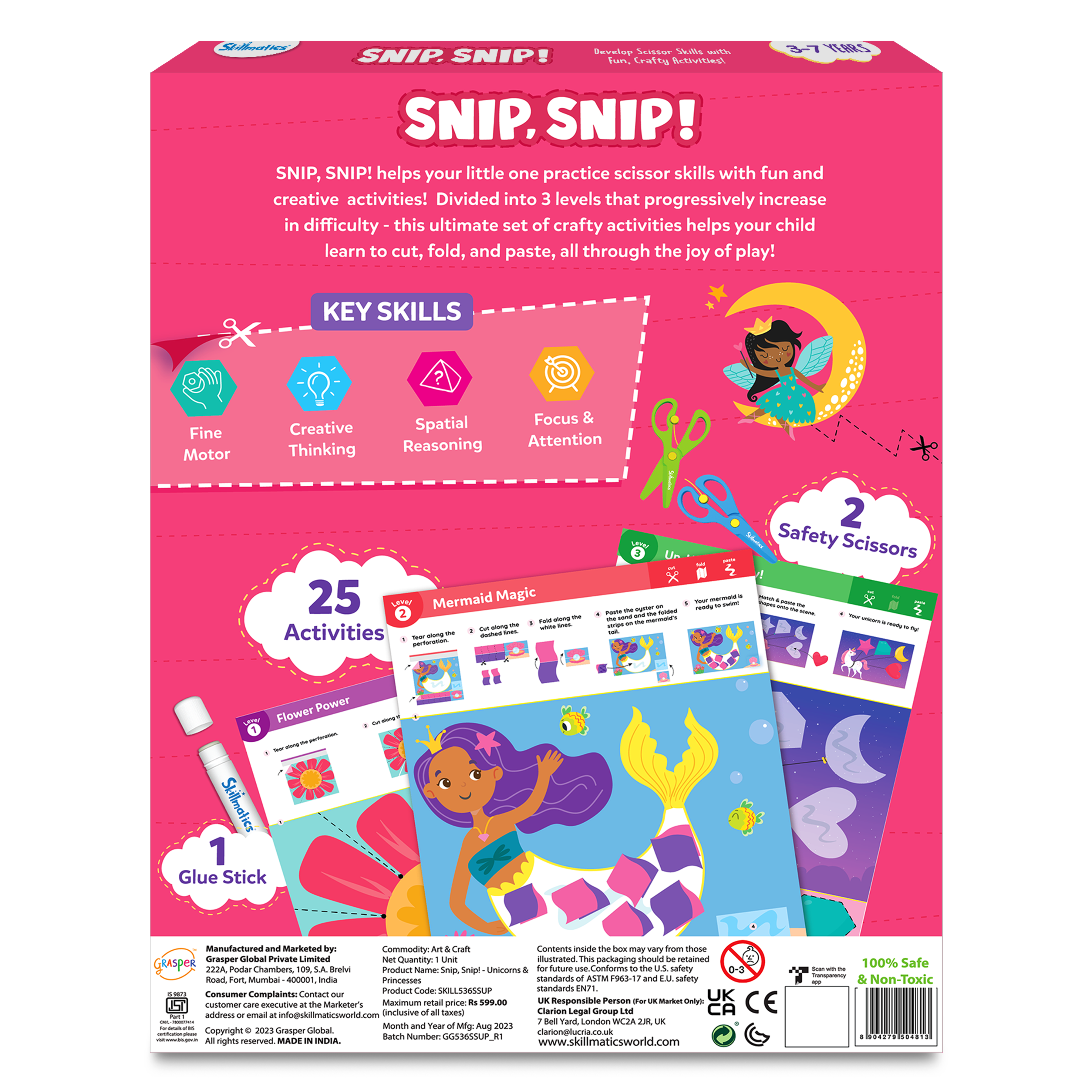 Skillmatics Art & Craft Activity Kit - Snip, Snip Unicorn & Princesses, Practice Scissor Skills, Craft Kits, 25 DIY Activities, Gifts for Ages 3 to 7