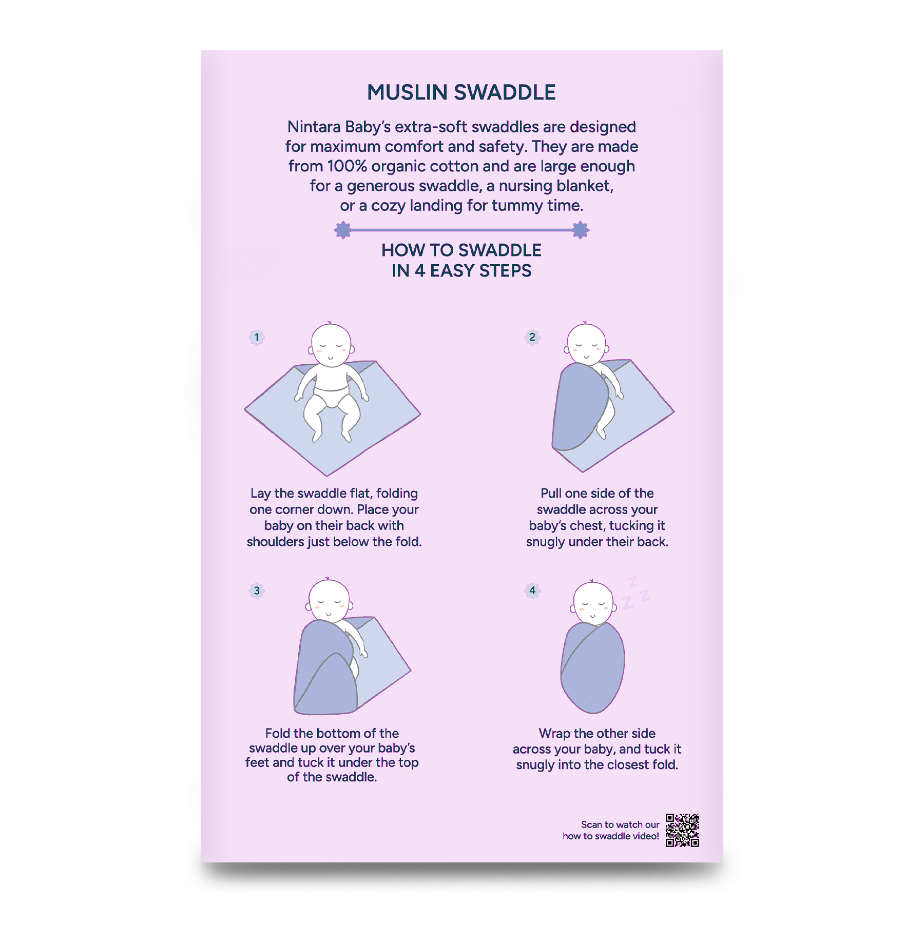 Extra-Large Swaddle - 100% Organic Premium Muslin Cotton, 47" x 47" (119 cm x 119 cm), Ultra-Soft, Breathable & Lightweight, Unisex, Hypoallergenic, Gifts for Newborn Babies, Pack of 2/3