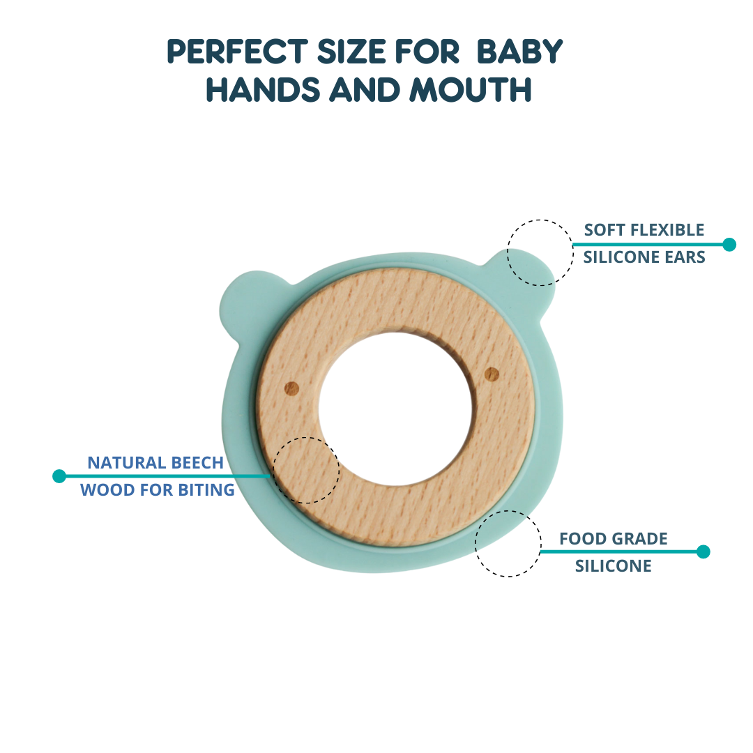 Wood + Silicone Disc Teether Toy - Blue