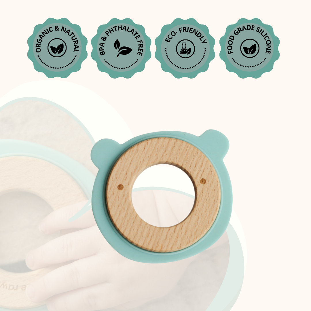 Wood + Silicone Disc Teether Toy - Blue