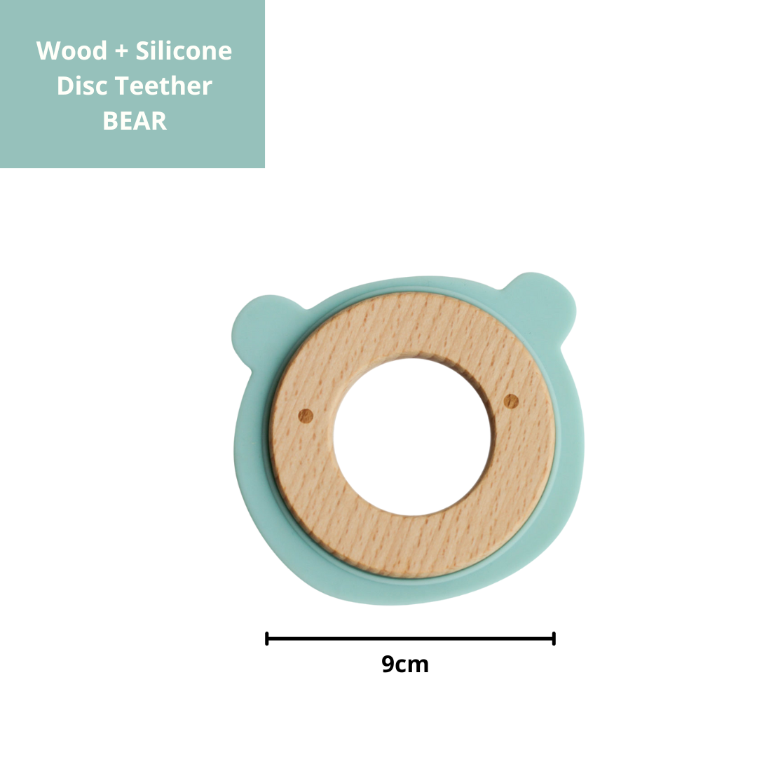 Wood + Silicone Disc Teether Toy - Blue