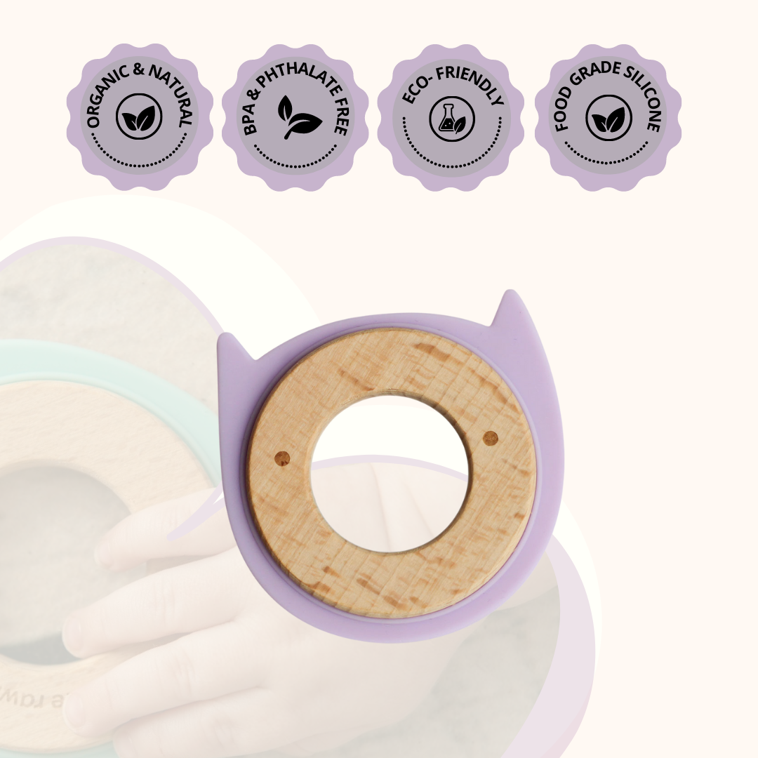 Wood + Silicone Disc Teether Toy - Purple