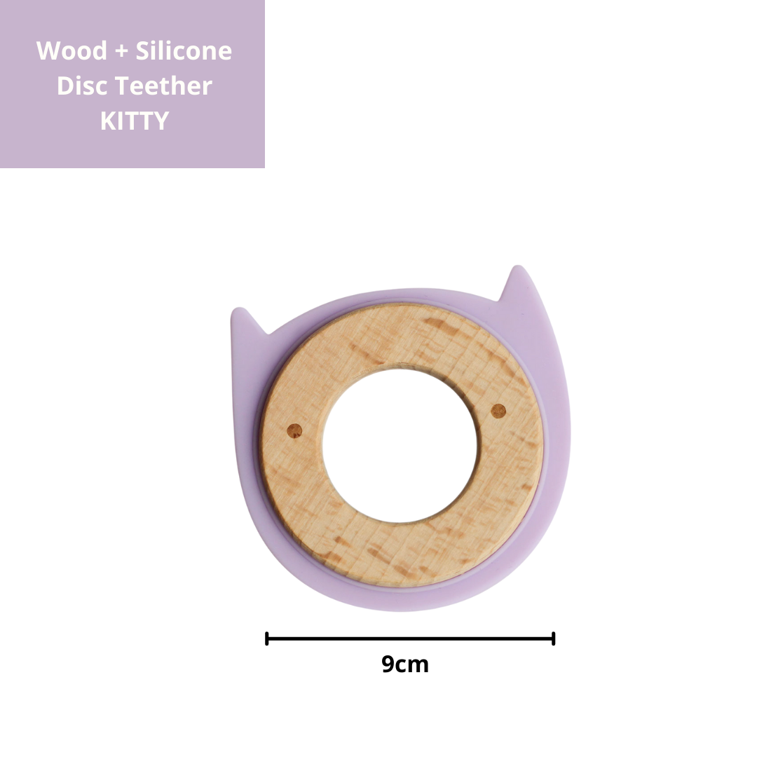 Wood + Silicone Disc Teether Toy - Purple