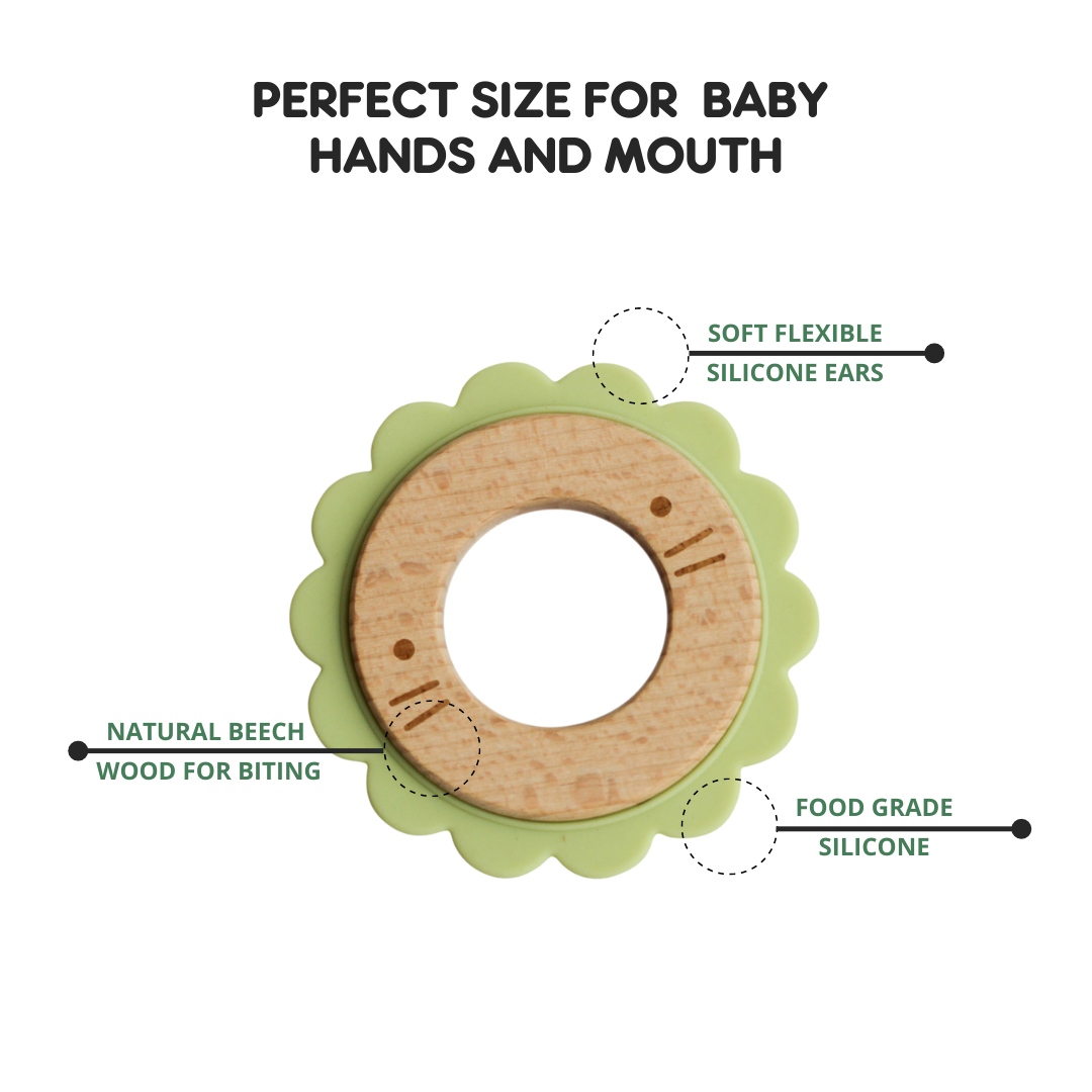 Wood + Silicone Disc Teether Toy - Green
